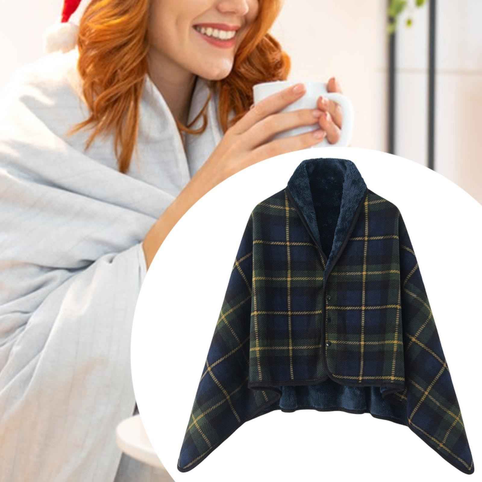 Poncho Blanket Cozy for Women Wearable Blanket for Home Bed Gift for Grandma Blue 80x130cm