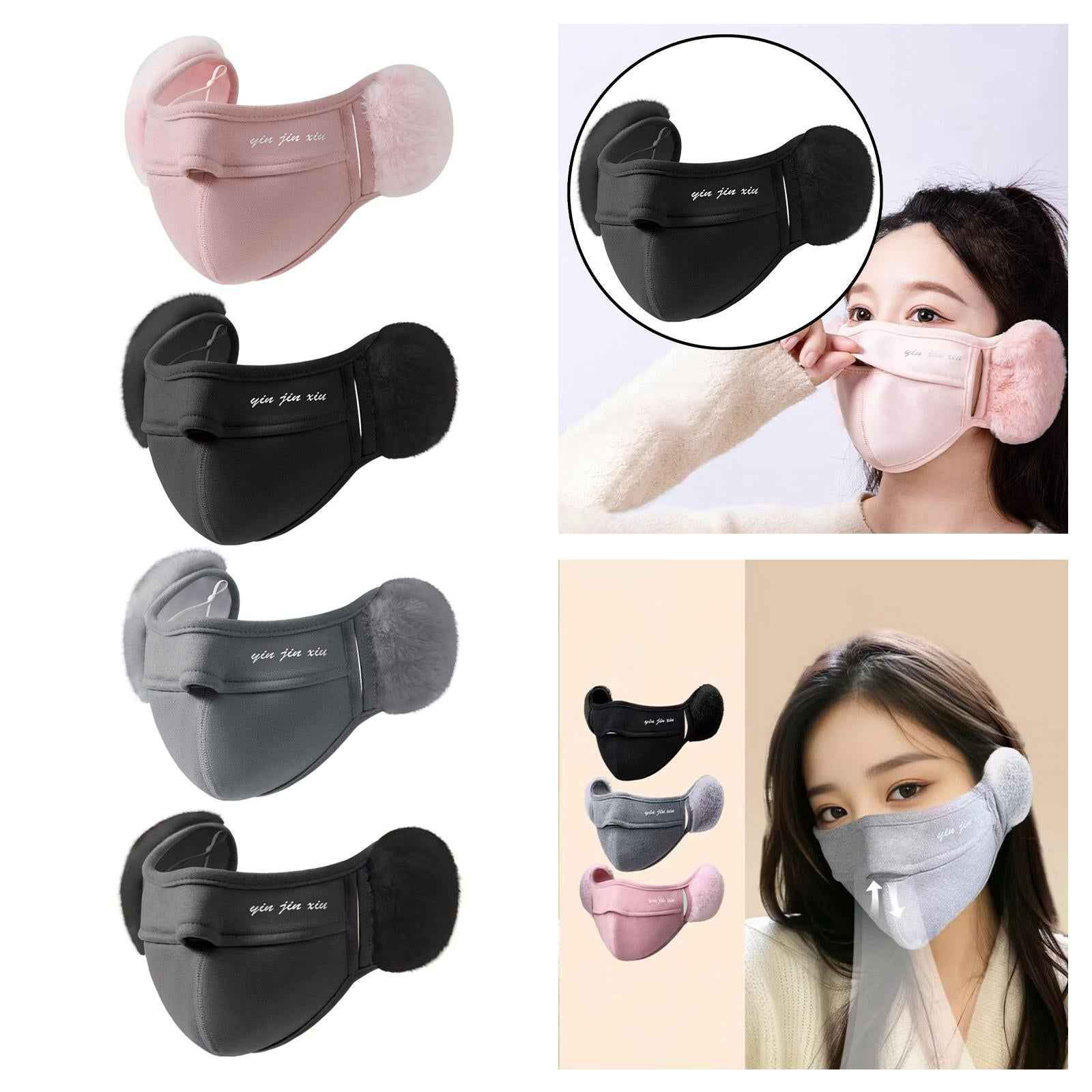 Winter Half Face Mask Nose Warmer Thick Ear Muff for Hiking Skiing Men Women Pink