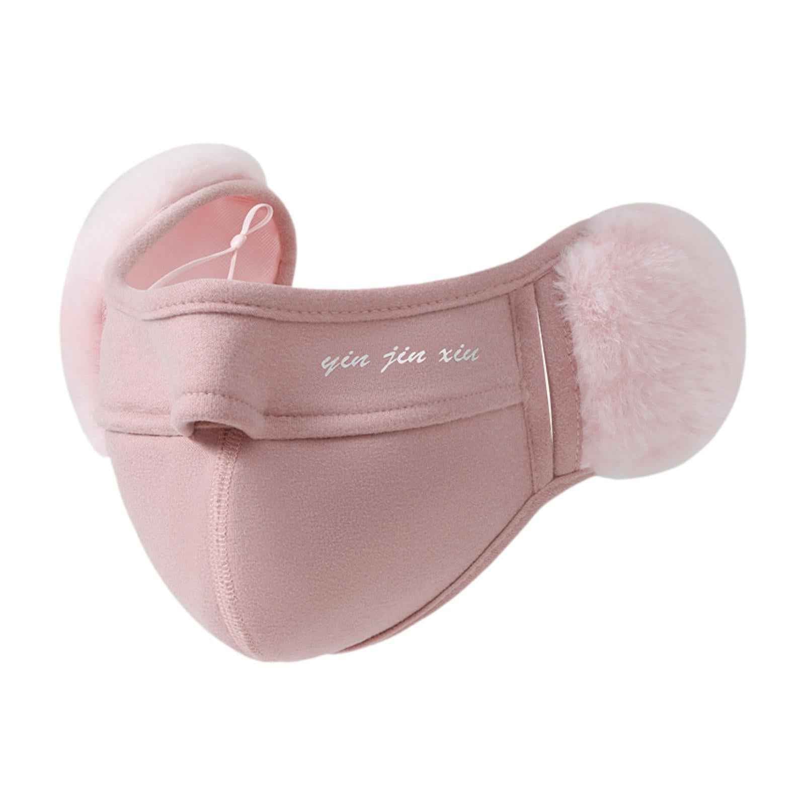 Winter Half Face Mask Nose Warmer Thick Ear Muff for Hiking Skiing Men Women Pink