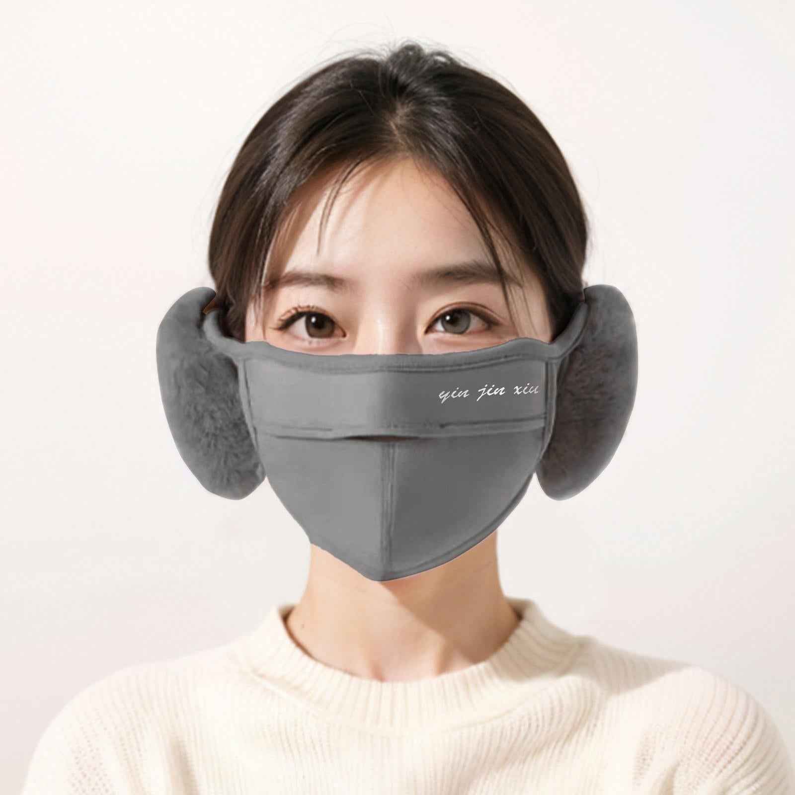Winter Half Face Mask Nose Warmer Thick Ear Muff for Hiking Skiing Men Women Light Gray