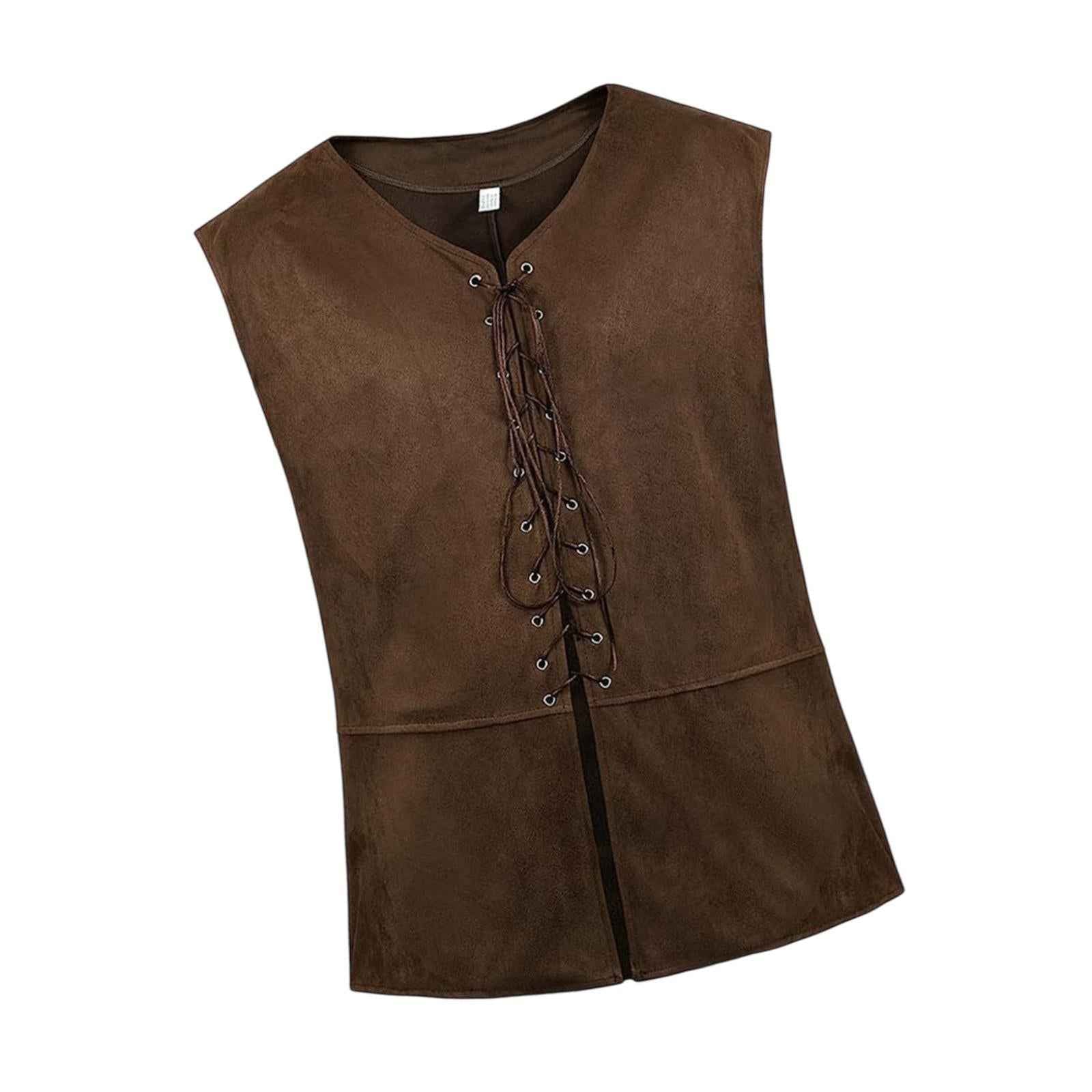 Men Renaissance Vest Tank Tops Medieval Costumes for Steampunk Party Cosplay XL Coffee