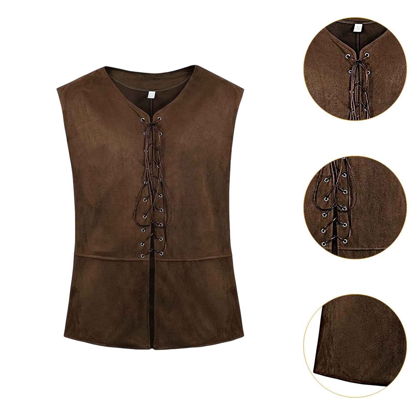 Men Renaissance Vest Tank Tops Medieval Costumes for Steampunk Party Cosplay XL Coffee
