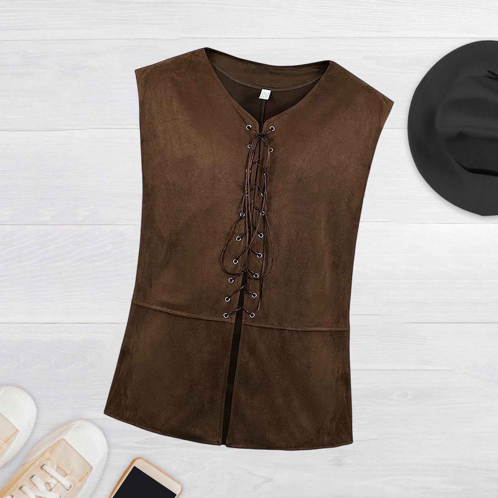 Men Renaissance Vest Tank Tops Medieval Costumes for Steampunk Party Cosplay XL Coffee