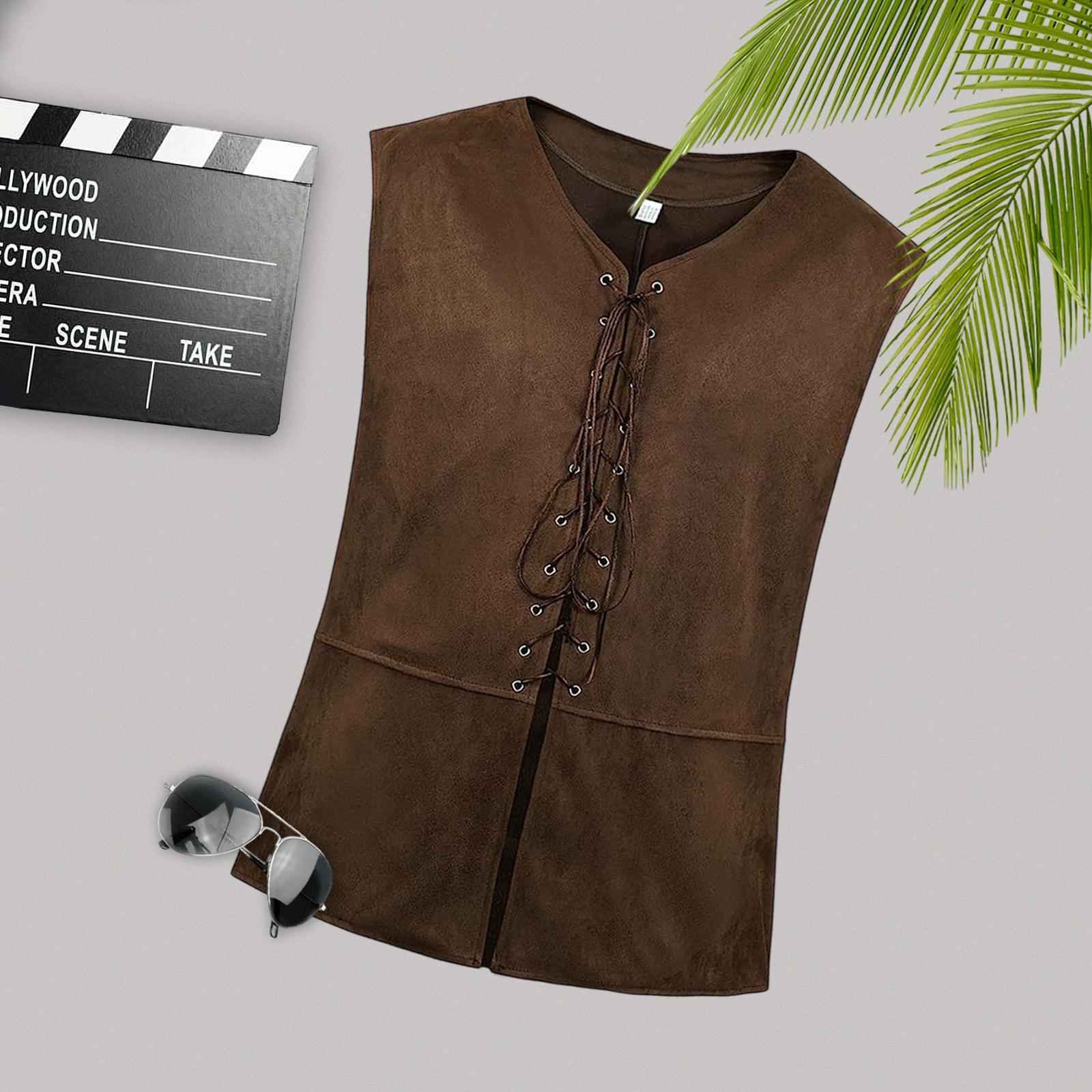 Men Renaissance Vest Tank Tops Medieval Costumes for Steampunk Party Cosplay XL Coffee