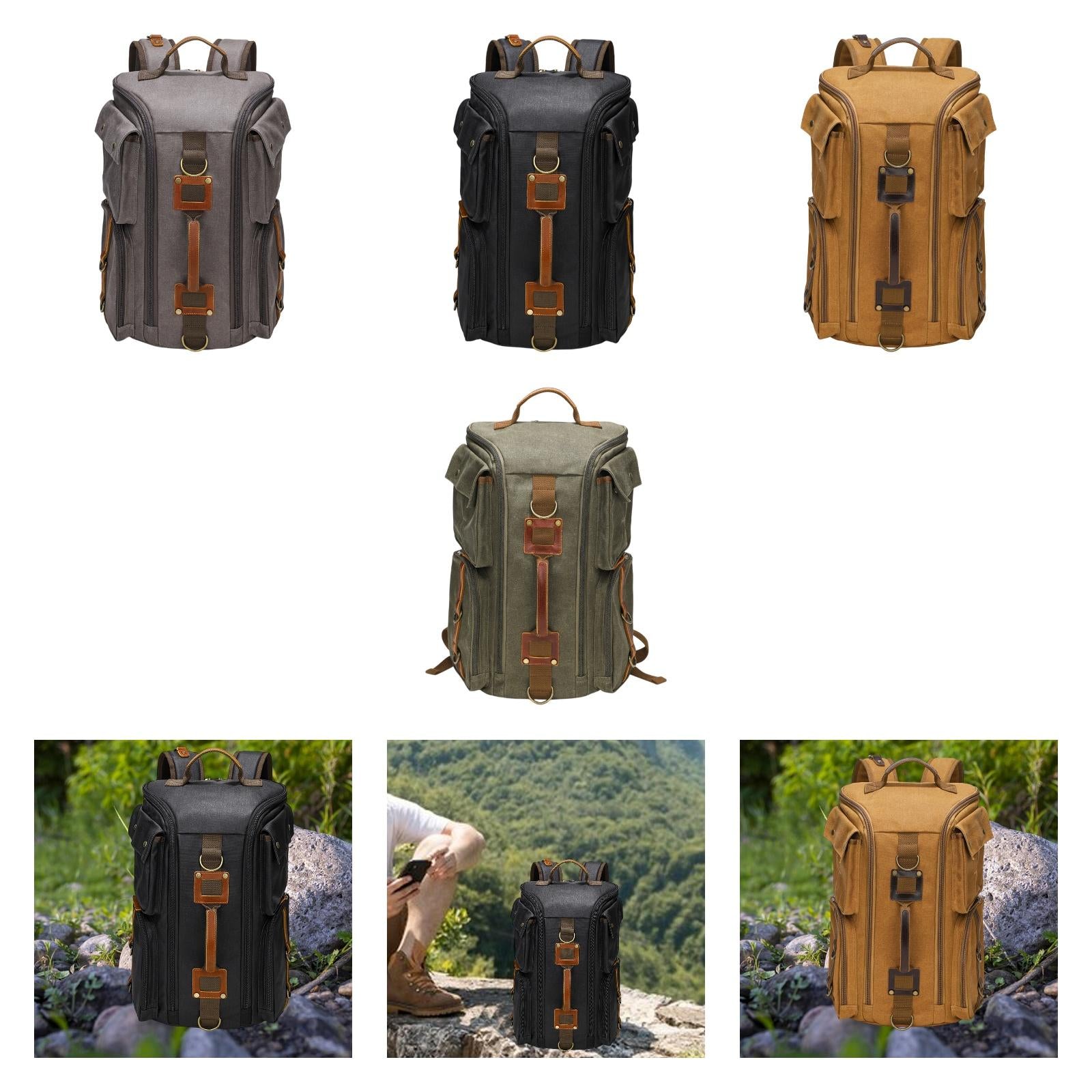 Canvas Backpack for Men 16 inch Laptop Backpack for Business Camping Outdoor Gray