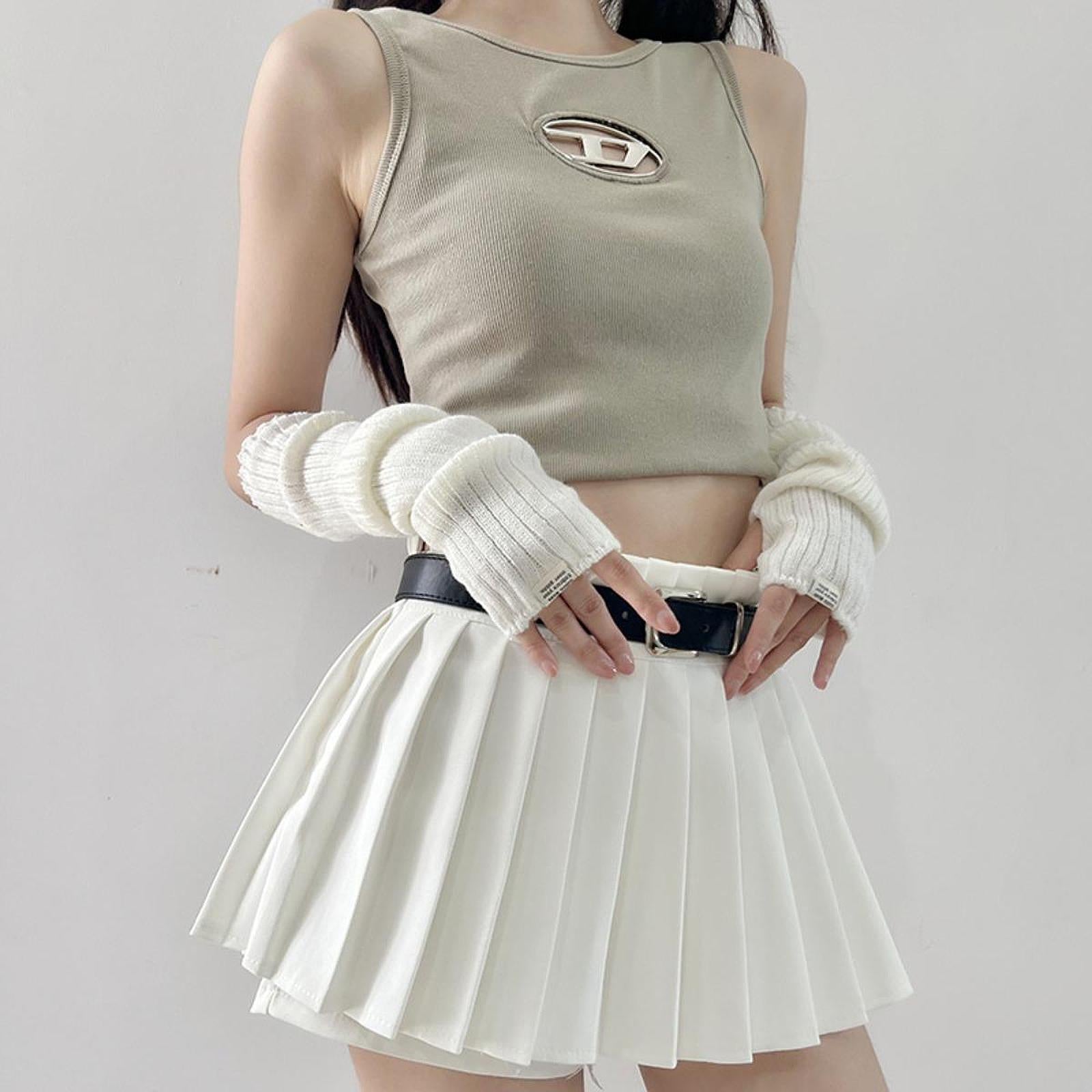 Arm Warmers Thumb Hole Gloves Winter Knitted Mittens Fashion for Women Girls white