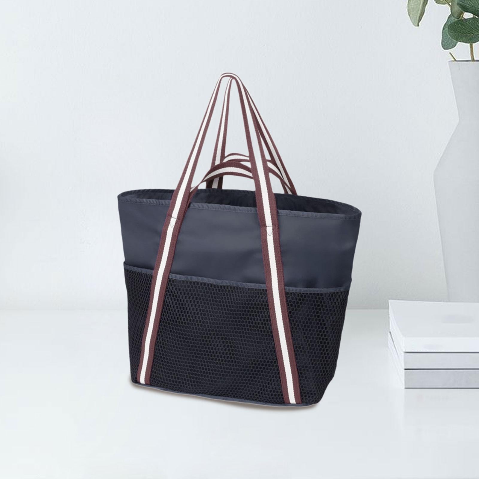 Beach Tote Bag Large Lightweight Shoulder Bag for Sport Event Stadium Street Black