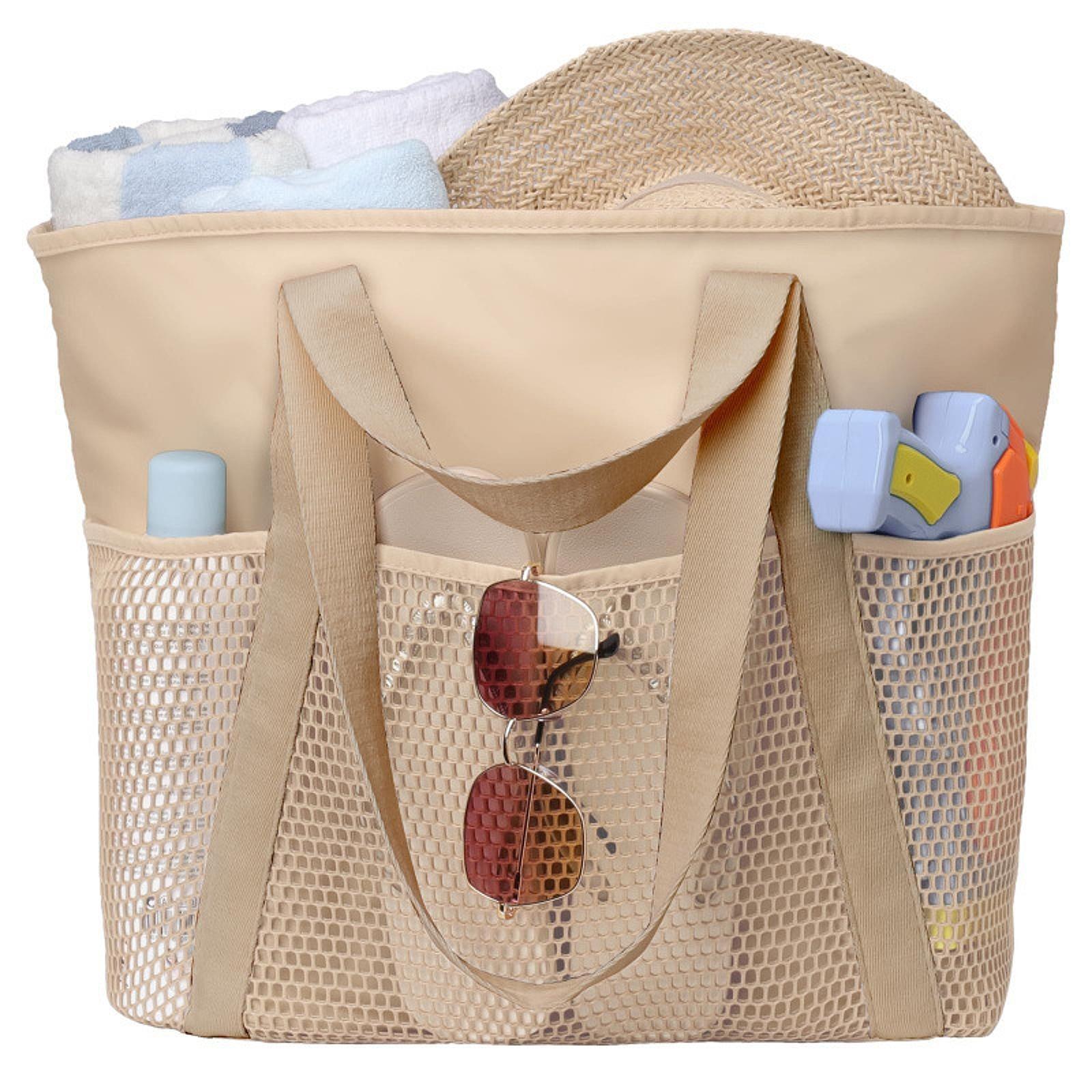 Beach Tote Bag Large Lightweight Shoulder Bag for Sport Event Stadium Street Brown