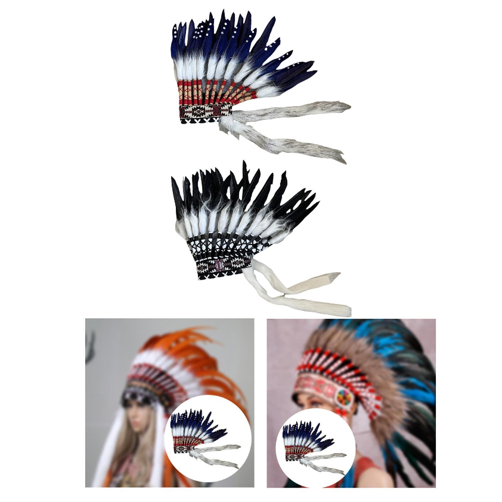 Indian Feather Headdress Fashion for Dance Thanksgiving Day Cosplay White Dark Blue