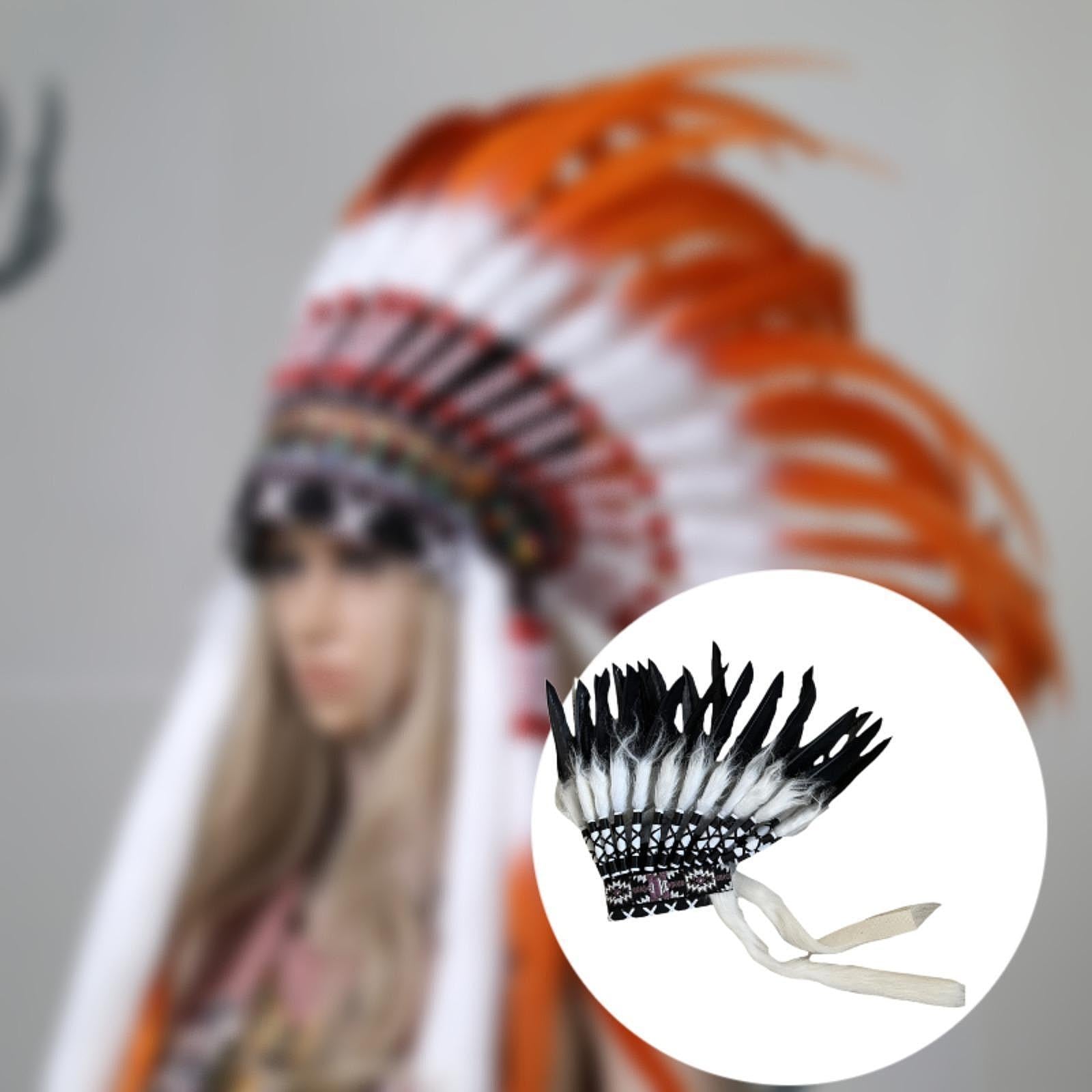 Indian Feather Headdress Fashion for Dance Thanksgiving Day Cosplay White Black
