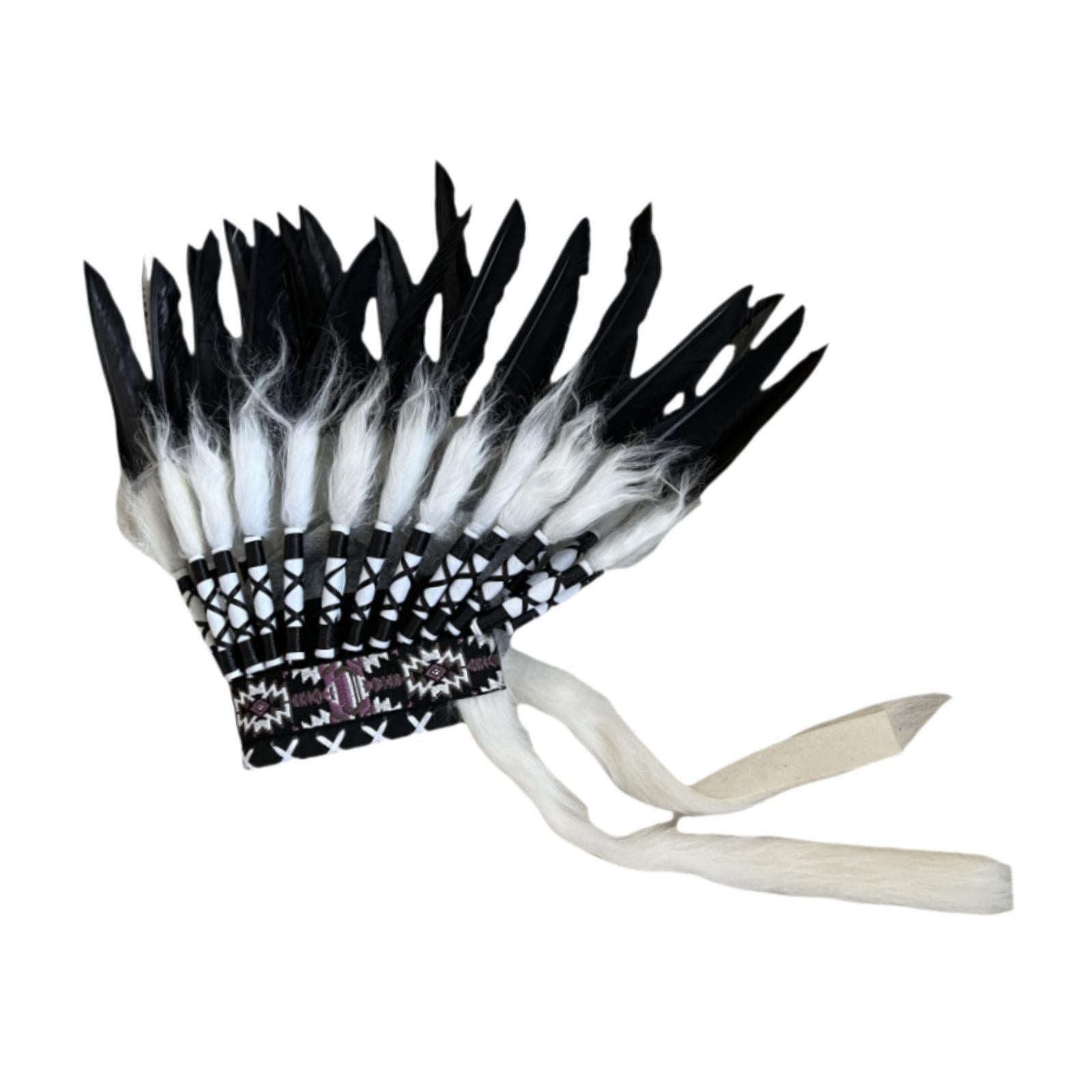 Indian Feather Headdress Fashion for Dance Thanksgiving Day Cosplay White Black