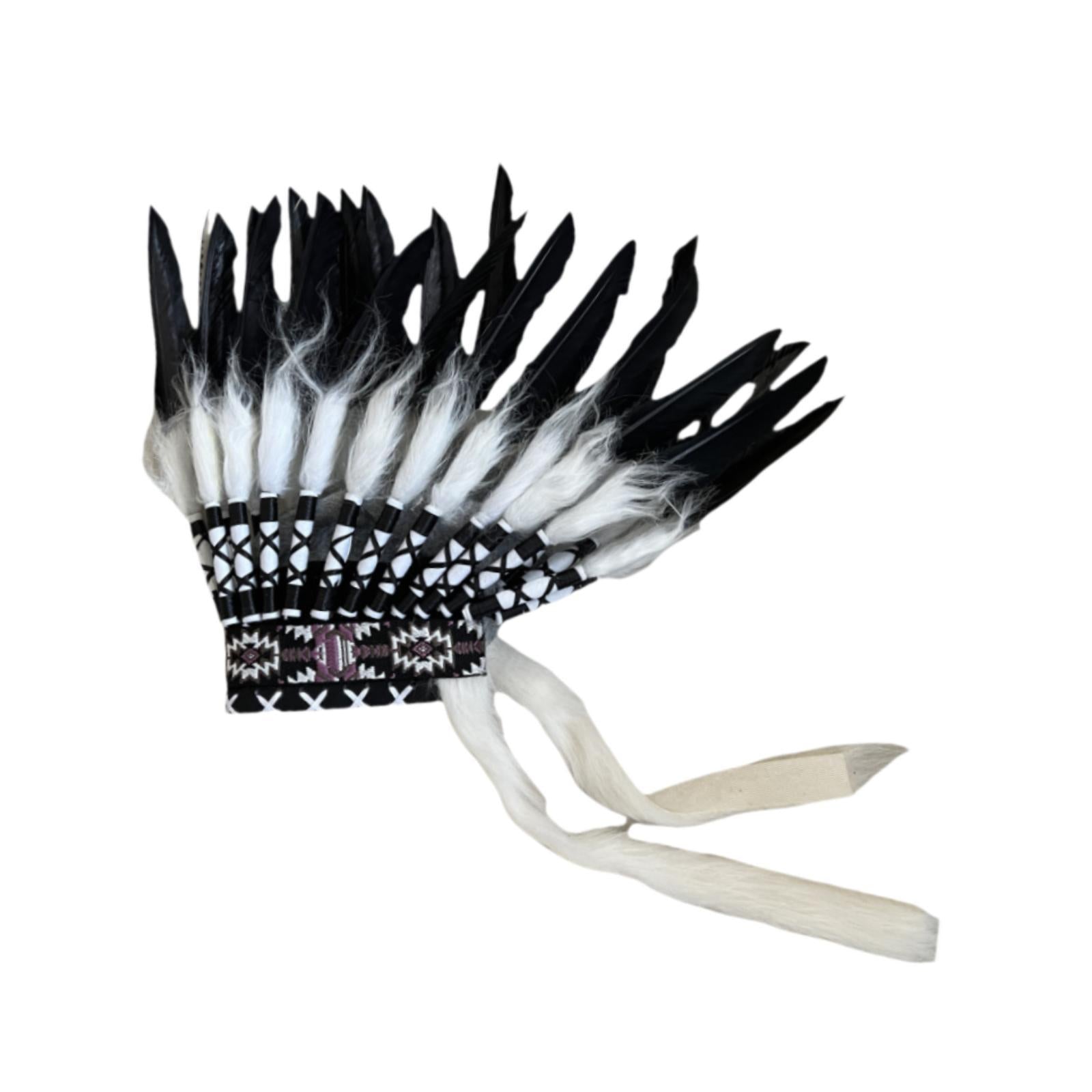 Indian Feather Headdress Fashion for Dance Thanksgiving Day Cosplay White Black
