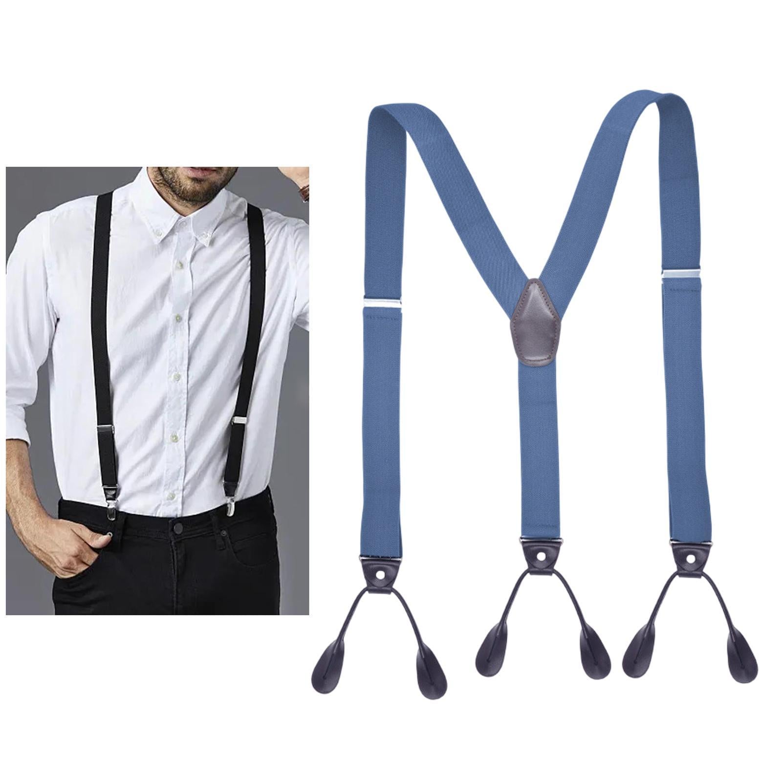 Men's Suspenders Adjustable 6 Clips Gift Elastic for Jeans Dance Formal Wear Light Blue