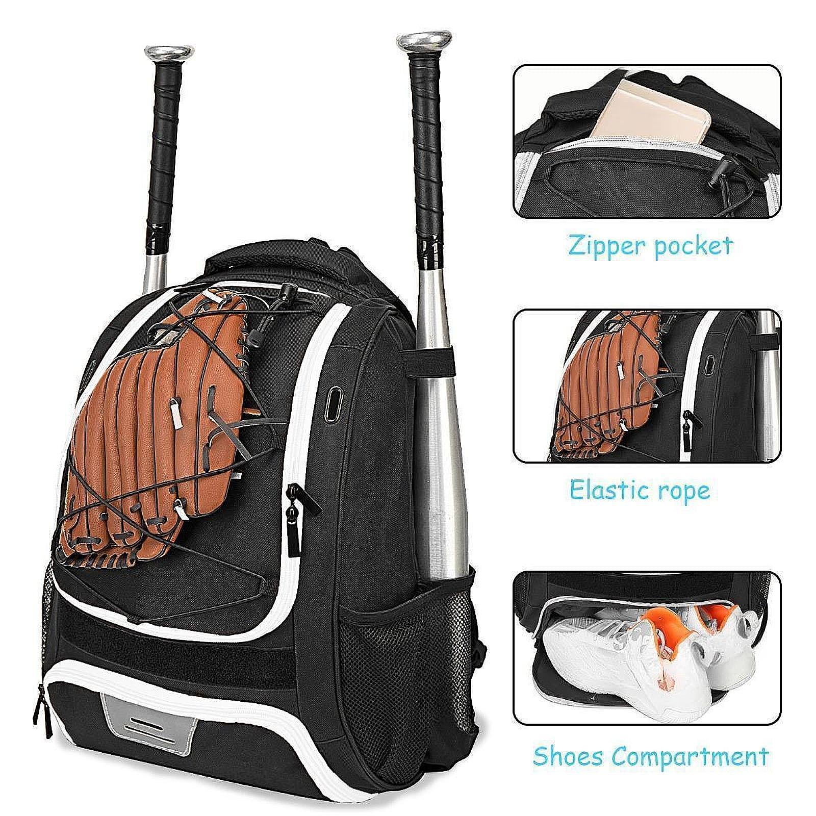 Baseball Backpack Professional Portable Sport Bag for Gym Soccer Boys Girls black white
