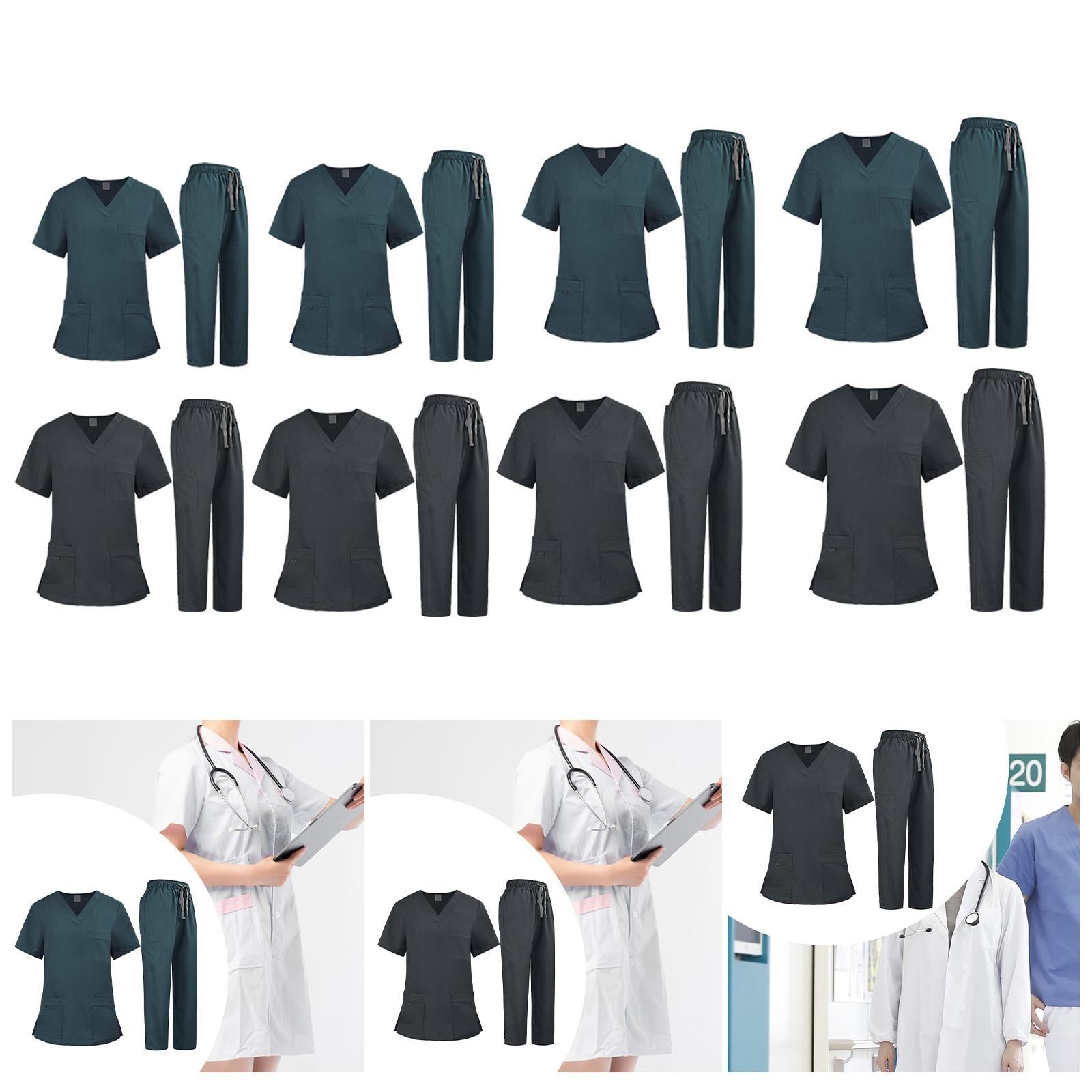 Nursing Uniforms Scrub Set Nursing Work Suit for Cosmetology Pet Groomer SPA S Green