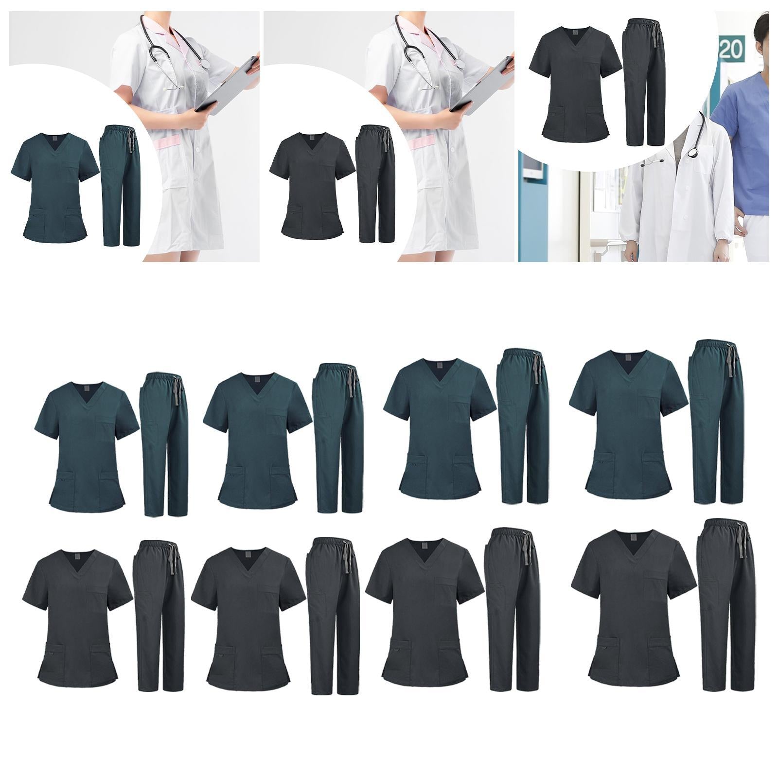 Nursing Uniforms Scrub Set Nursing Work Suit for Cosmetology Pet Groomer SPA S Green