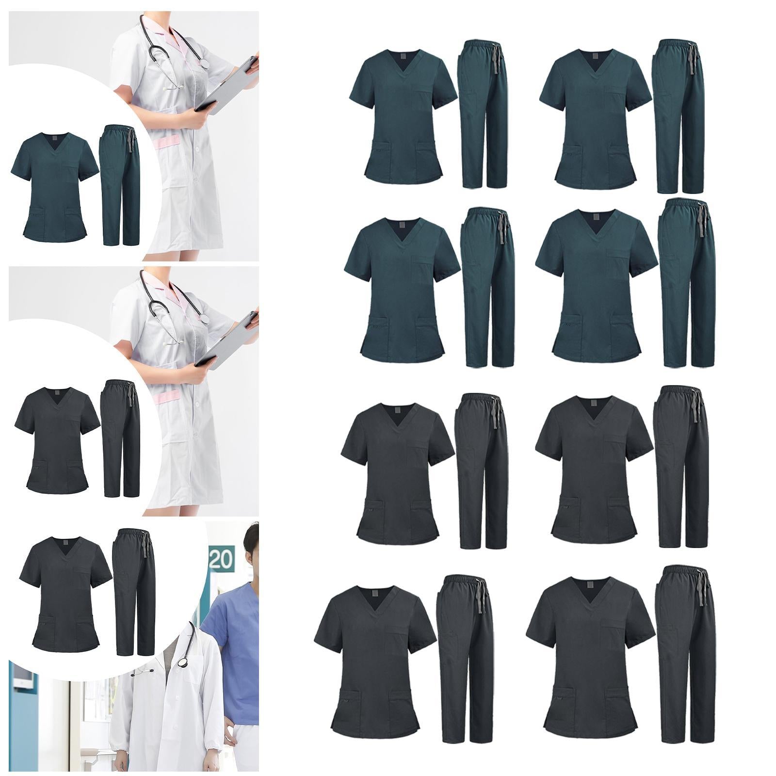 Nursing Uniforms Scrub Set Nursing Work Suit for Cosmetology Pet Groomer SPA S Green