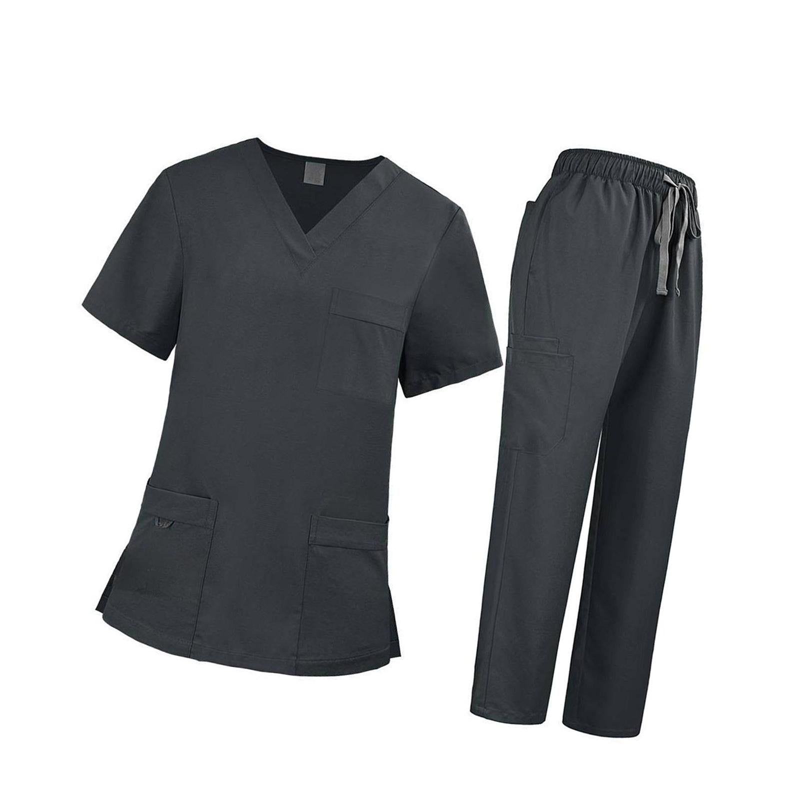 Nursing Uniforms Scrub Set Nursing Work Suit for Cosmetology Pet Groomer SPA M Gray