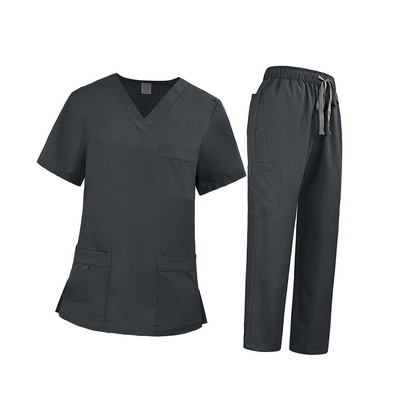 Nursing Uniforms Scrub Set Nursing Work Suit for Cosmetology Pet Groomer SPA L Gray