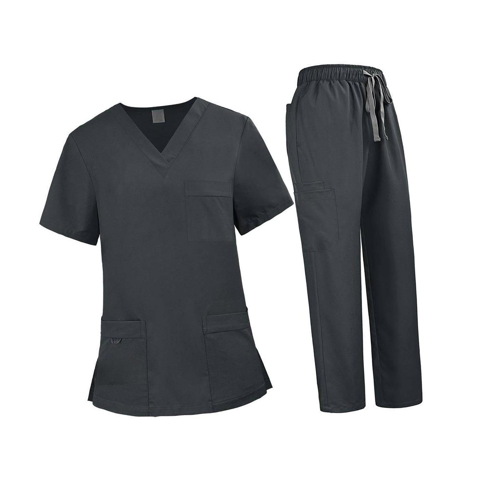 Nursing Uniforms Scrub Set Nursing Work Suit for Cosmetology Pet Groomer SPA XL Gray
