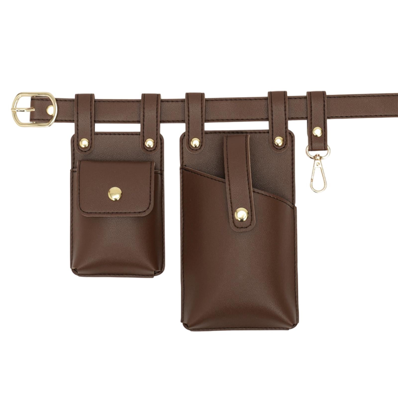 Fanny Pack PU Leather Waist Organiser Belt Fashion Multifunctional Waist Bag Dark Brown