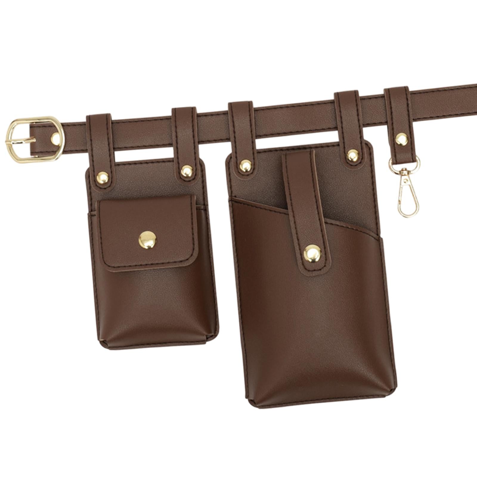 Fanny Pack PU Leather Waist Organiser Belt Fashion Multifunctional Waist Bag Dark Brown