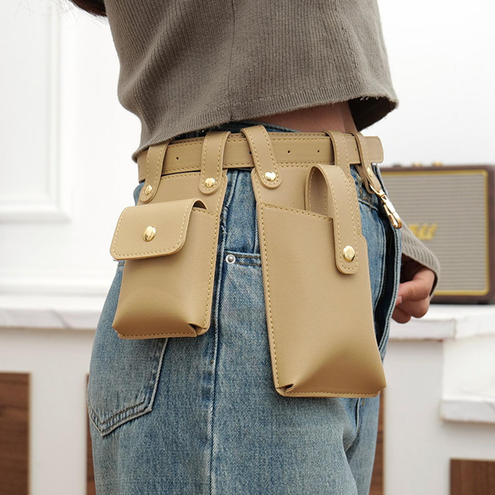 Fanny Pack PU Leather Waist Organiser Belt Fashion Multifunctional Waist Bag Khaki
