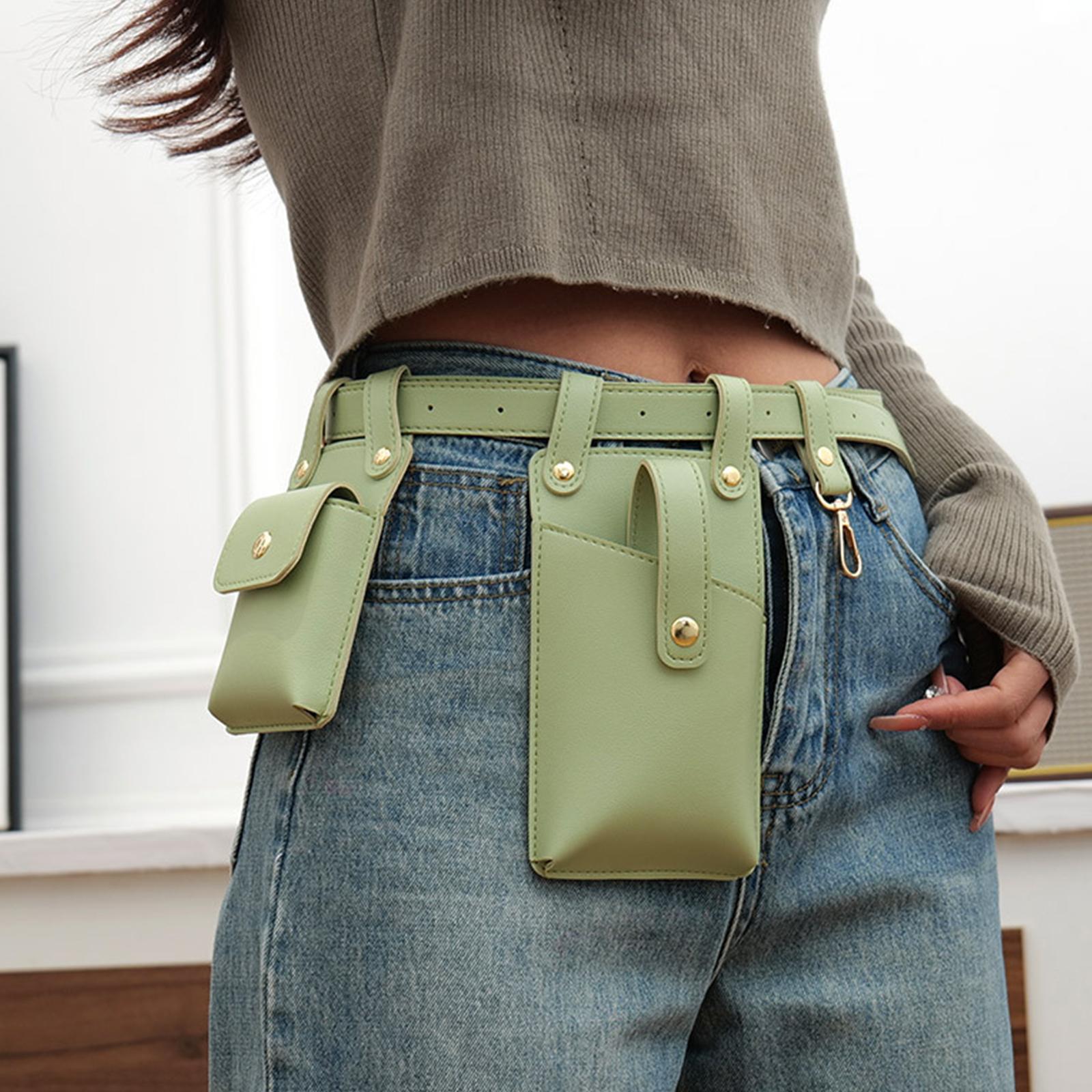 Fanny Pack PU Leather Waist Organiser Belt Fashion Multifunctional Waist Bag Light Green