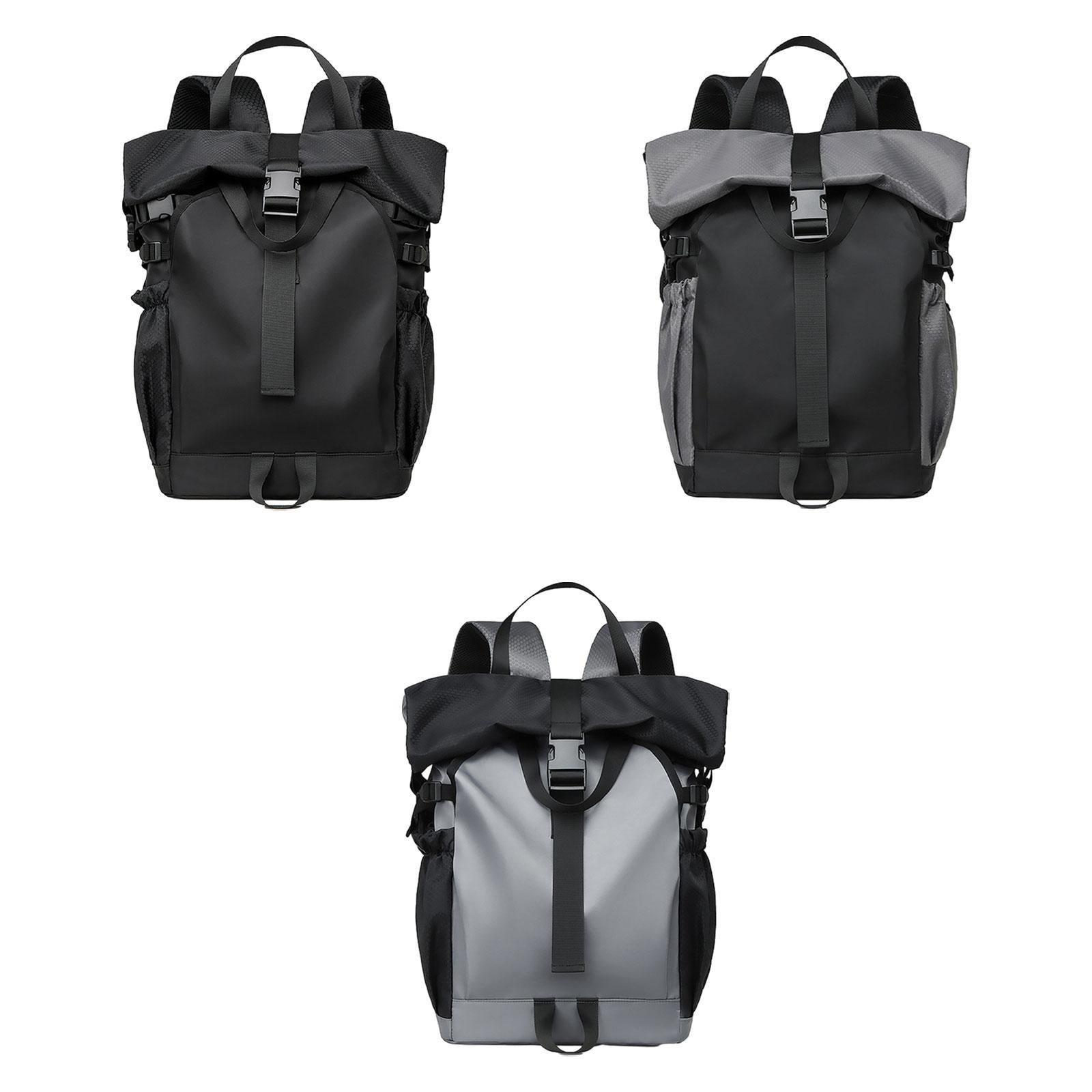 Roll Lid Backpack Versatile Gym Bag Waterproof Portable Stylish Men Rucksack black