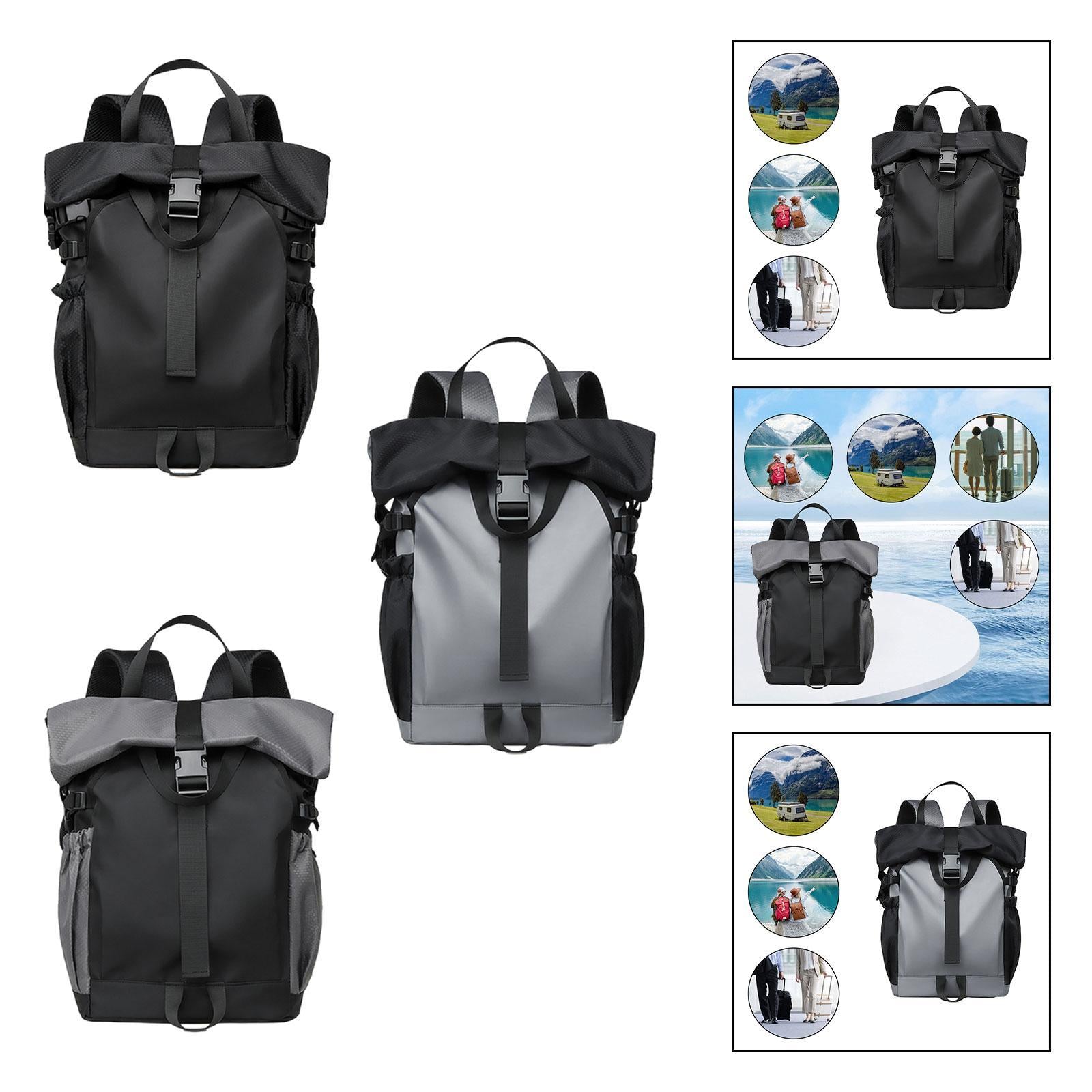 Roll Lid Backpack Versatile Gym Bag Waterproof Portable Stylish Men Rucksack black