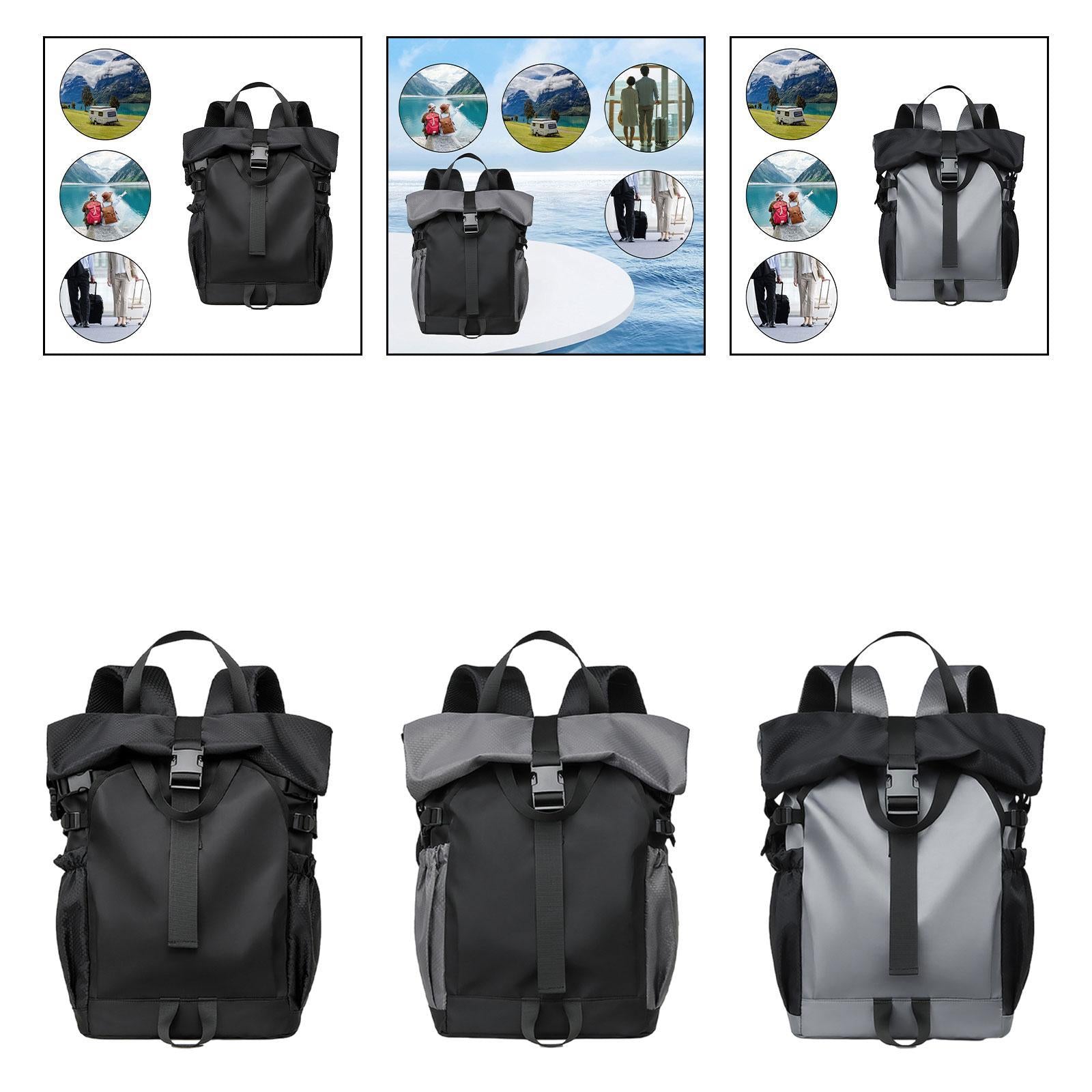 Roll Lid Backpack Versatile Gym Bag Waterproof Portable Stylish Men Rucksack black