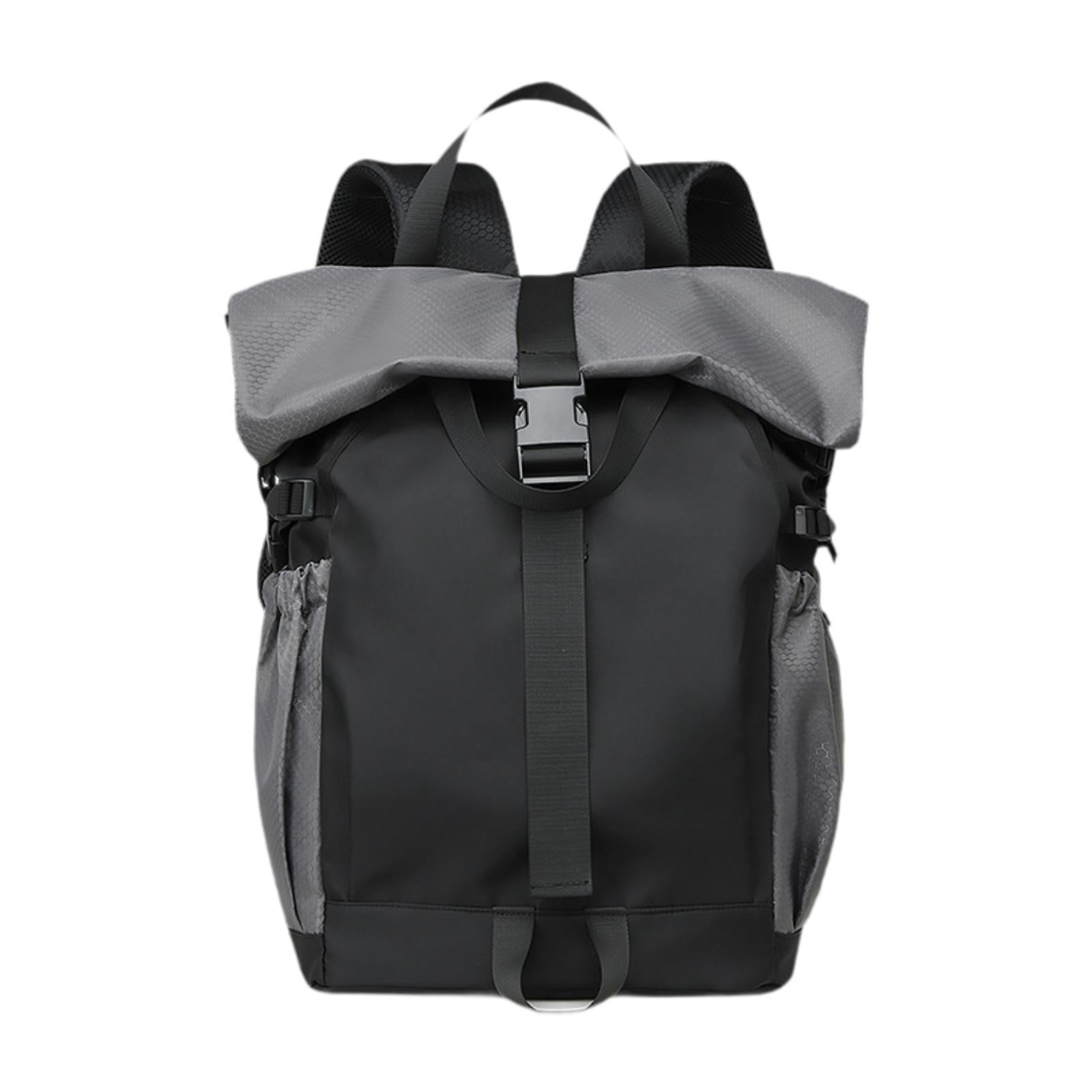 Roll Lid Backpack Versatile Gym Bag Waterproof Portable Stylish Men Rucksack dark grey