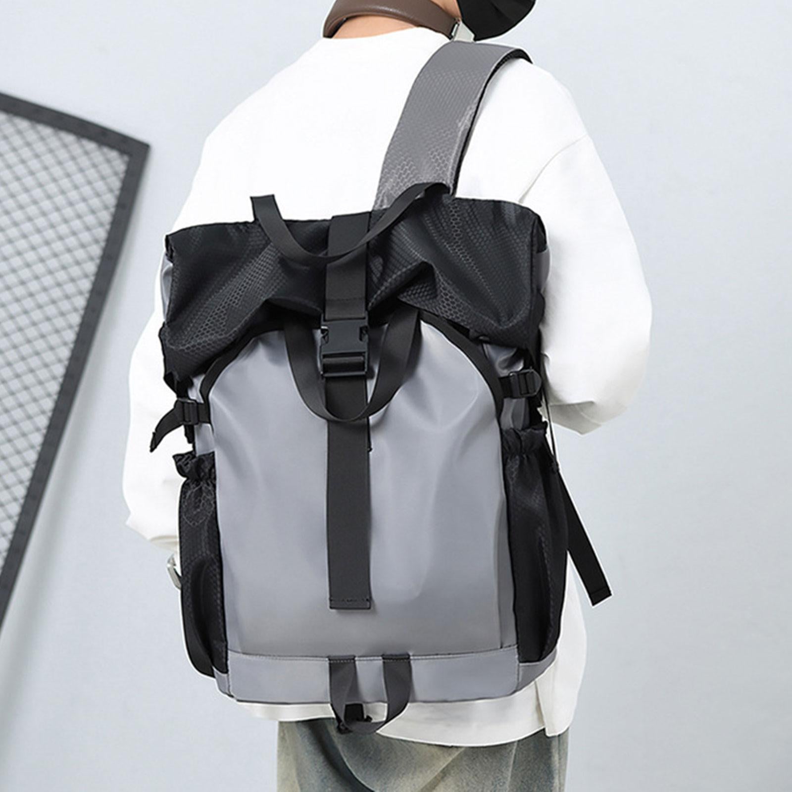 Roll Lid Backpack Versatile Gym Bag Waterproof Portable Stylish Men Rucksack light grey