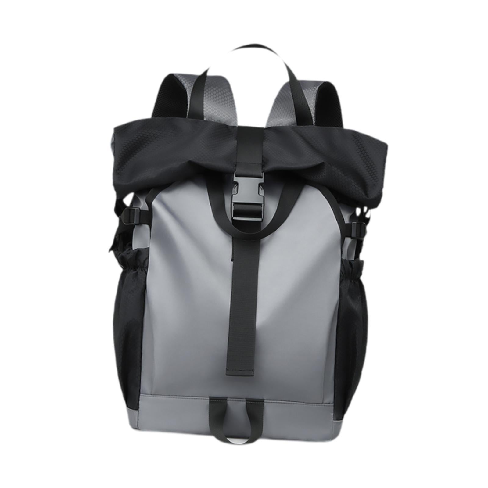 Roll Lid Backpack Versatile Gym Bag Waterproof Portable Stylish Men Rucksack light grey