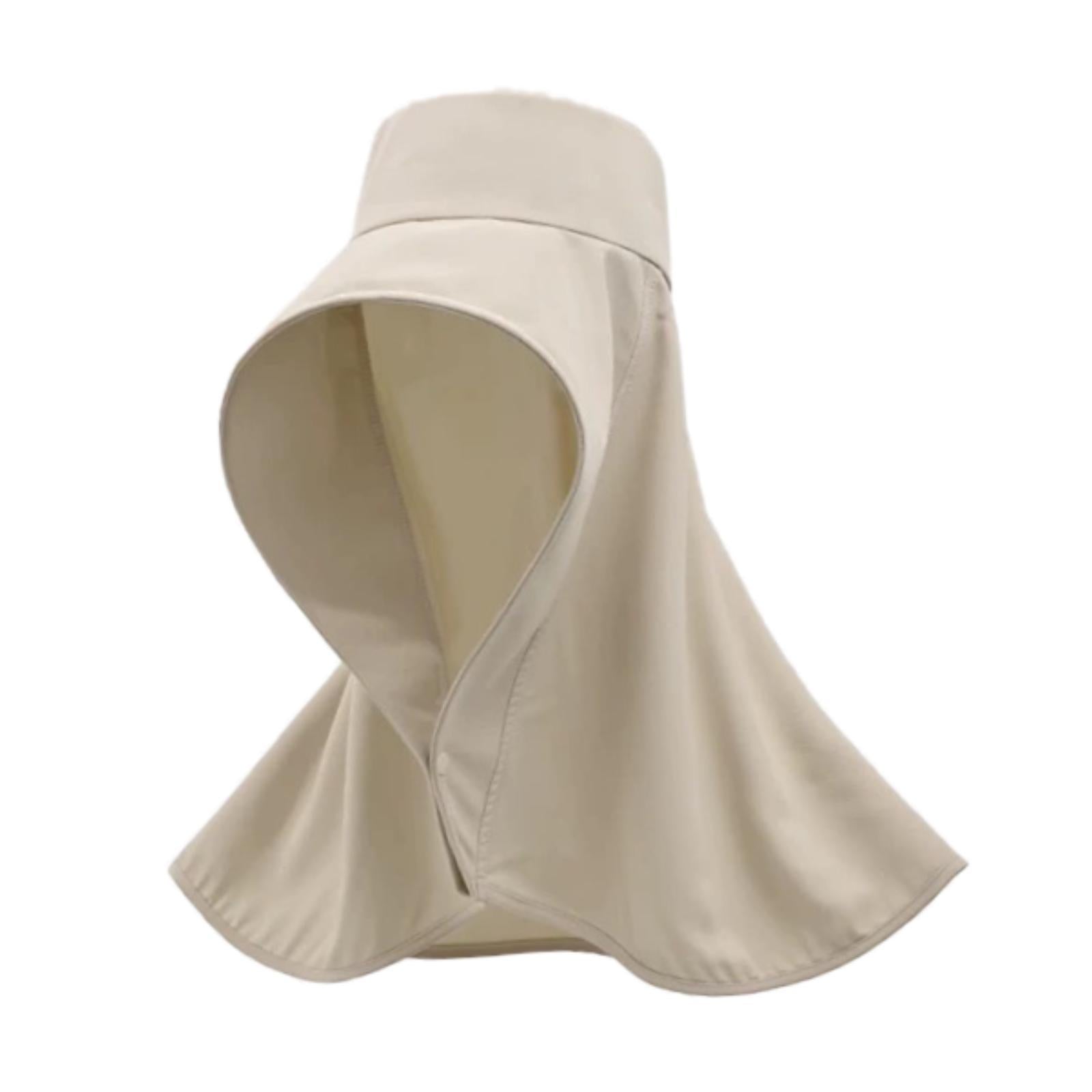 Wide Brim Shawl Sun Hat for Women Lightweight Climbing Hiking with Neck Flap Beige