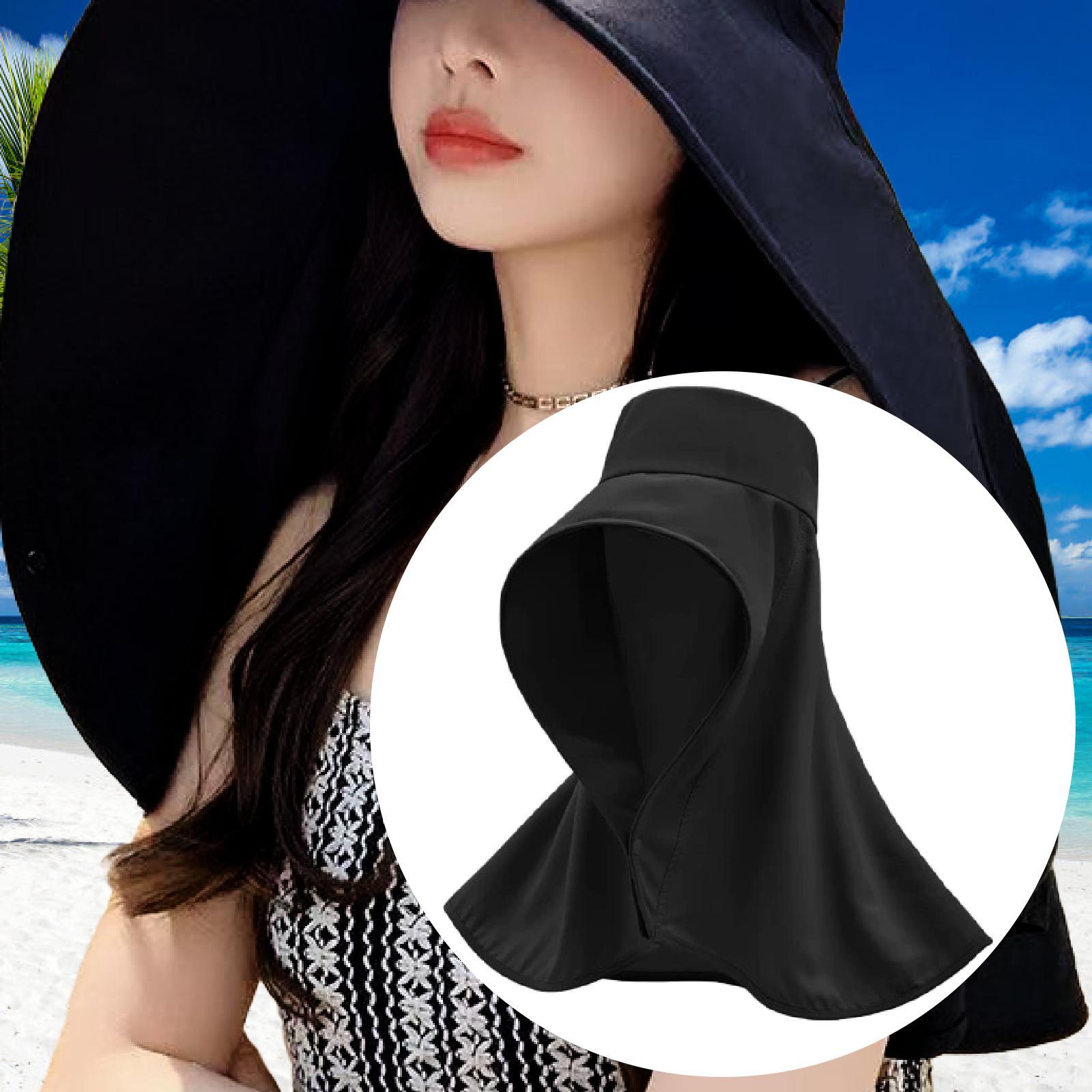 Wide Brim Shawl Sun Hat for Women Lightweight Climbing Hiking with Neck Flap Black