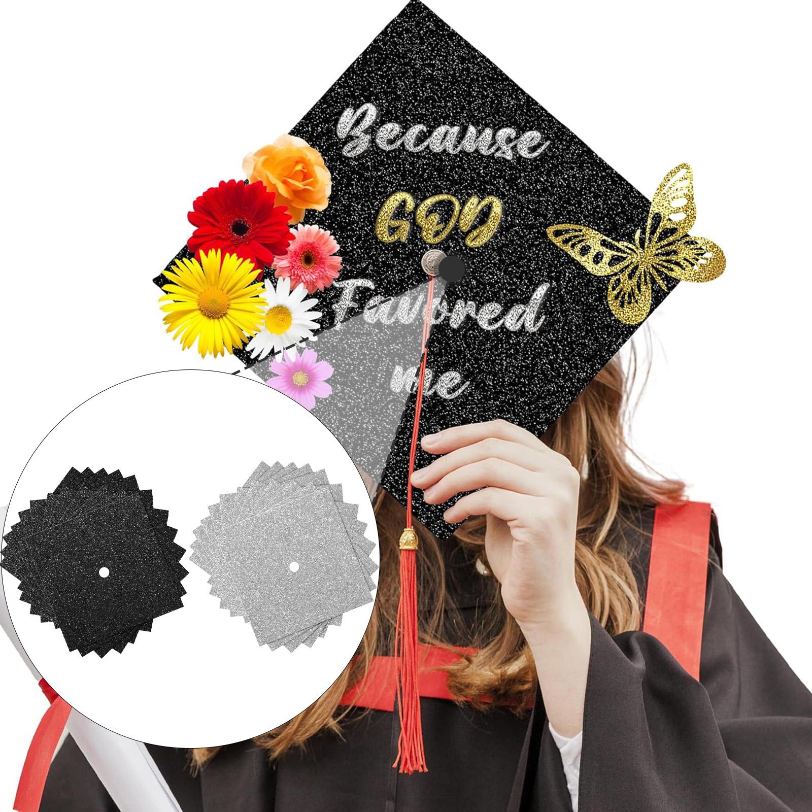 12 Pieces Construction Paper Graduation Hat Topper Graduation Cap Decoration black