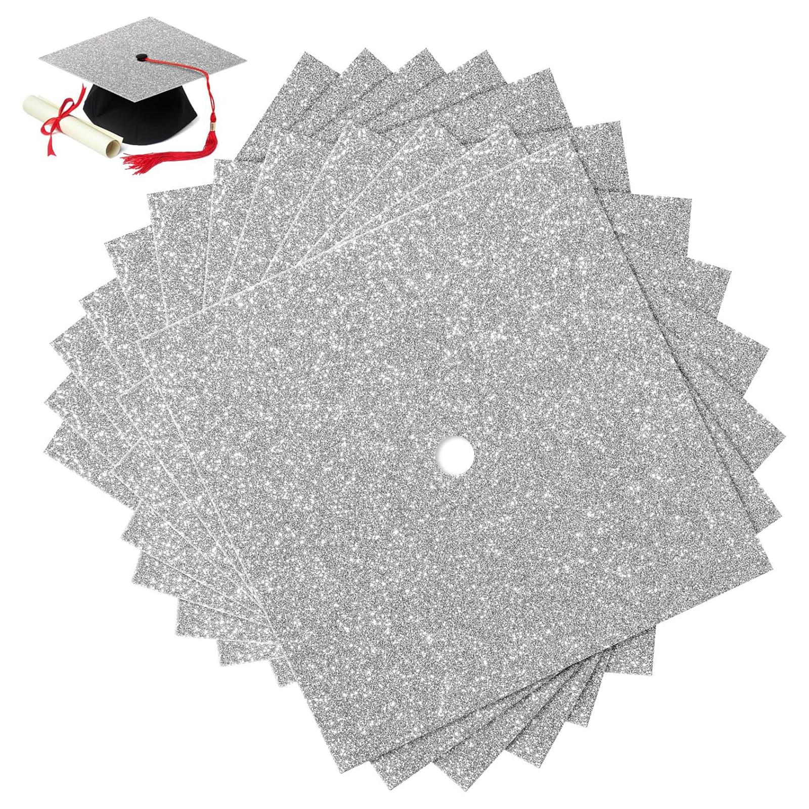 12 Pieces Construction Paper Graduation Hat Topper Graduation Cap Decoration silvery