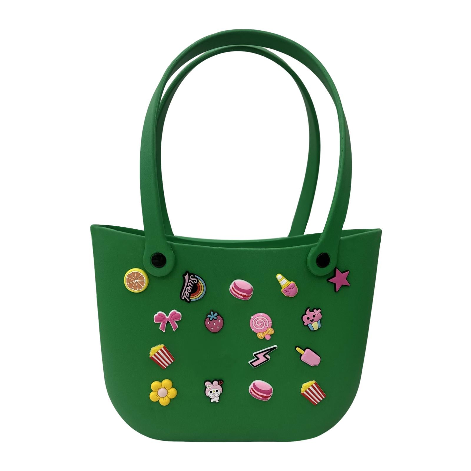 Open Tote Washable Shopping Storage Portable Leisure Easy to Clean Hole Bag Deep Green