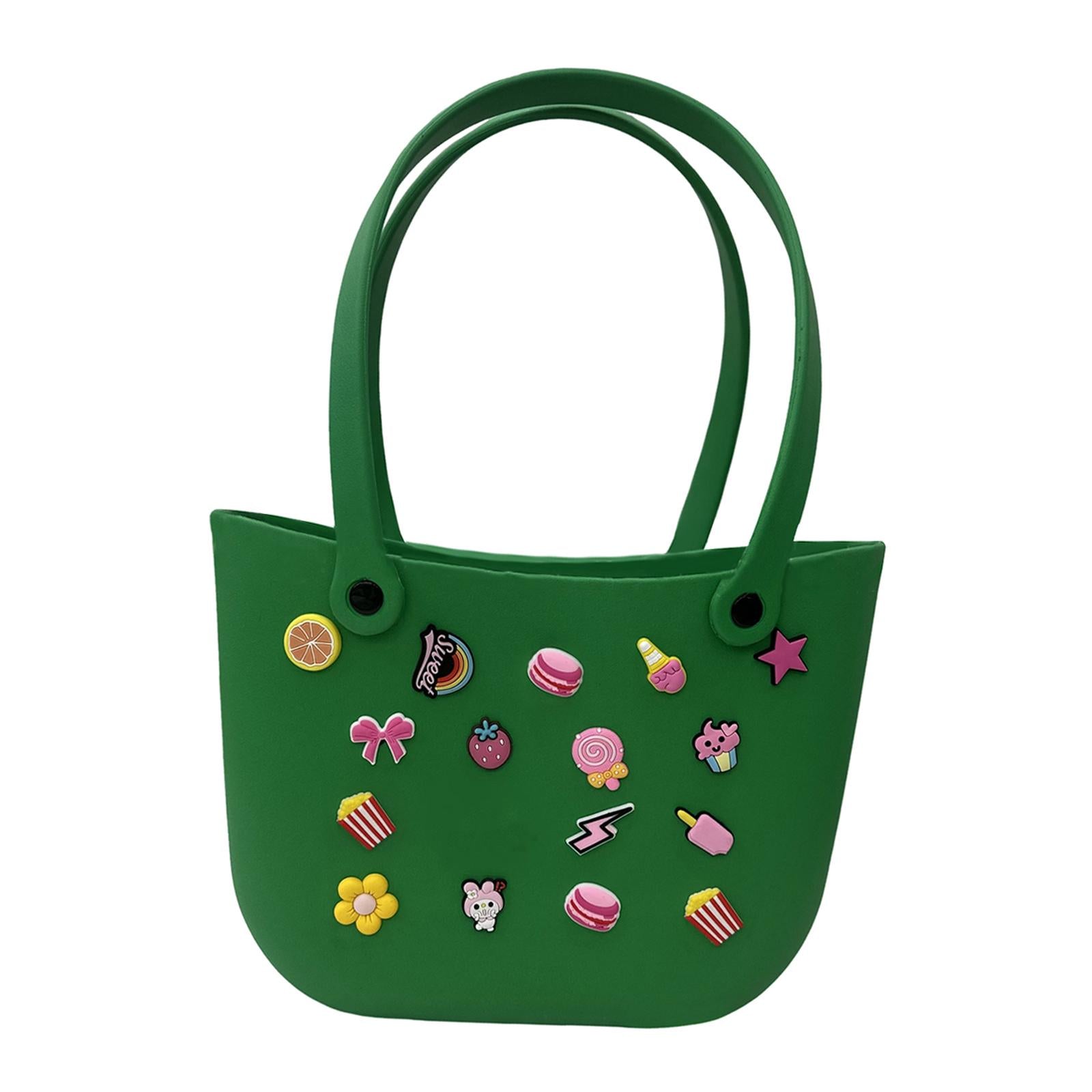 Open Tote Washable Shopping Storage Portable Leisure Easy to Clean Hole Bag Deep Green
