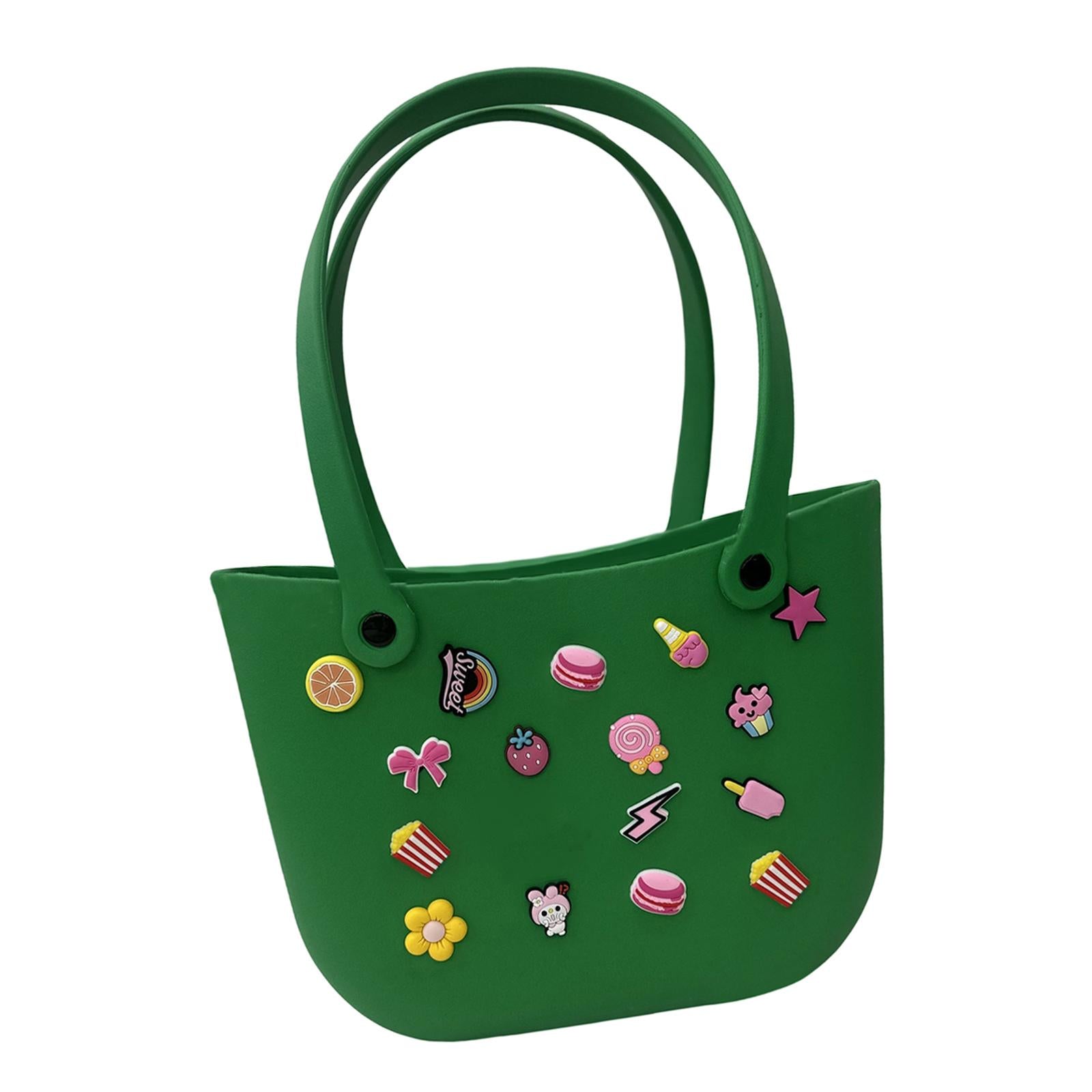 Open Tote Washable Shopping Storage Portable Leisure Easy to Clean Hole Bag Deep Green