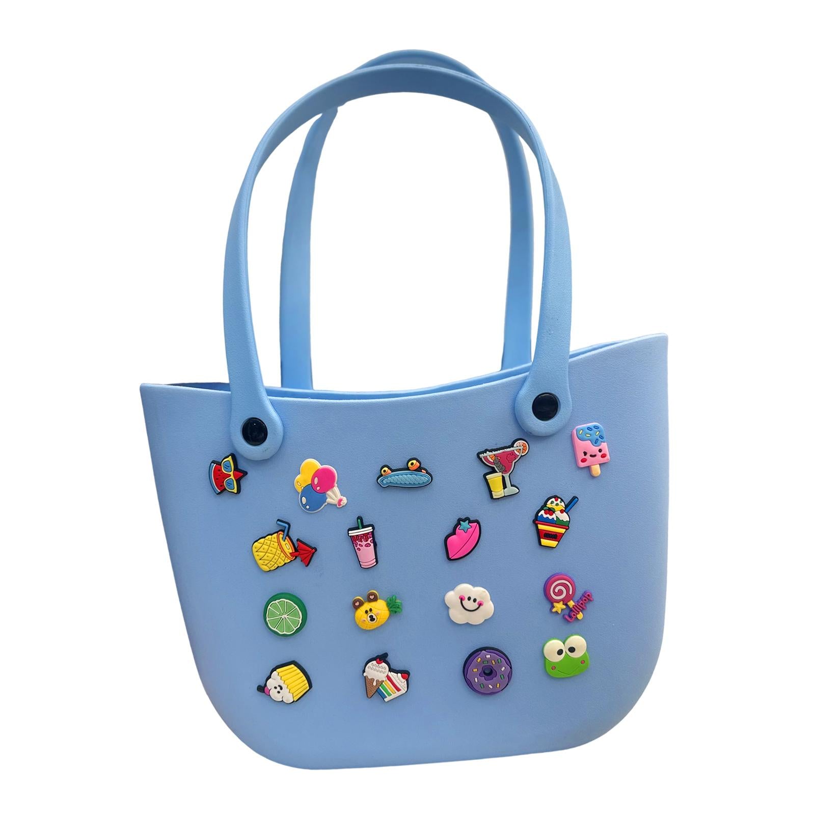 Open Tote Washable Shopping Storage Portable Leisure Easy to Clean Hole Bag Light Blue
