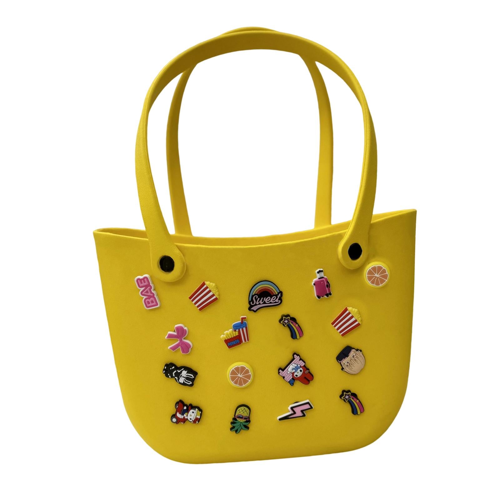 Open Tote Washable Shopping Storage Portable Leisure Easy to Clean Hole Bag Yellow