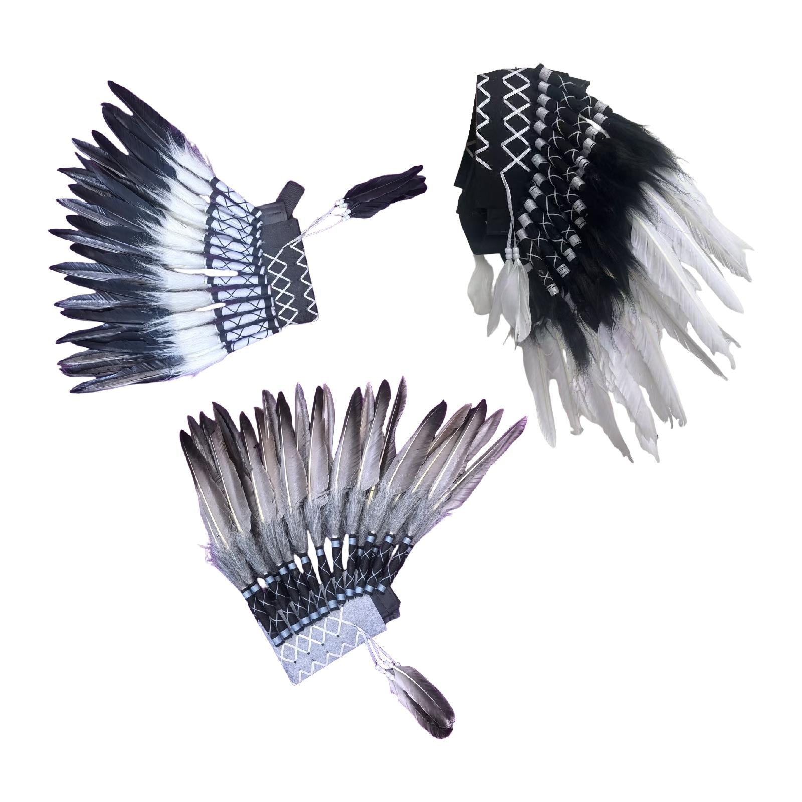 Chief Indian Hat Artificial Feather Headdress for Carnival Party Fancy Dress Black Feather