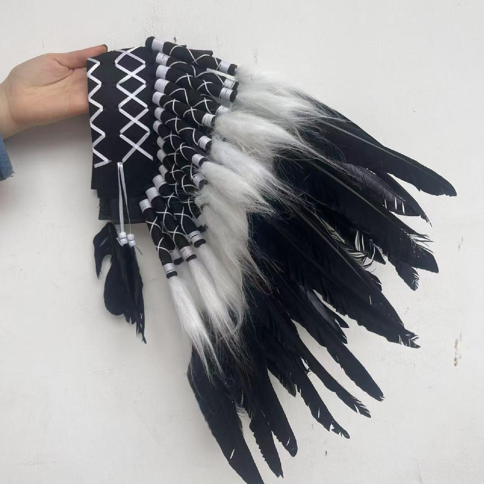 Chief Indian Hat Artificial Feather Headdress for Carnival Party Fancy Dress Black Feather