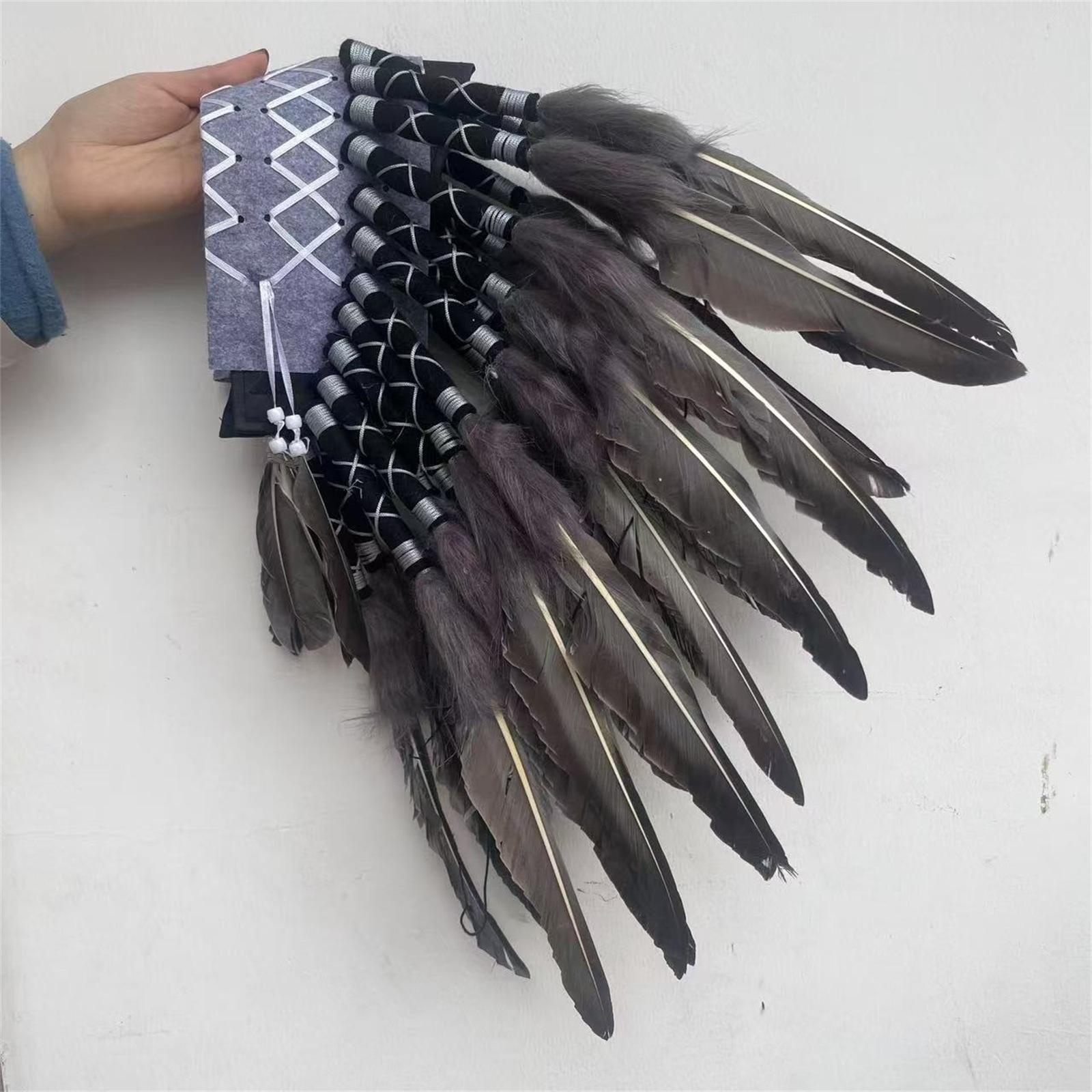 Chief Indian Hat Artificial Feather Headdress for Carnival Party Fancy Dress Gray Feather