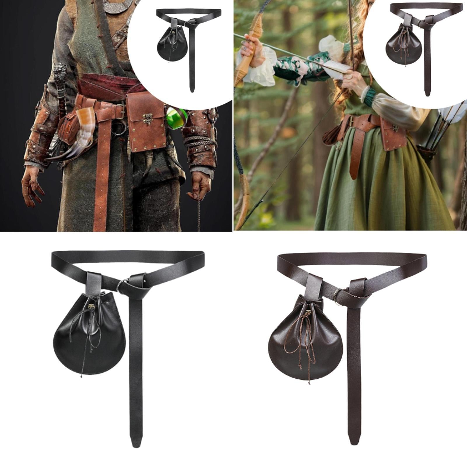 Belt Pouch Waist Bag Set Medieval Belt Bag for Photo Props Halloween Cosplay Black