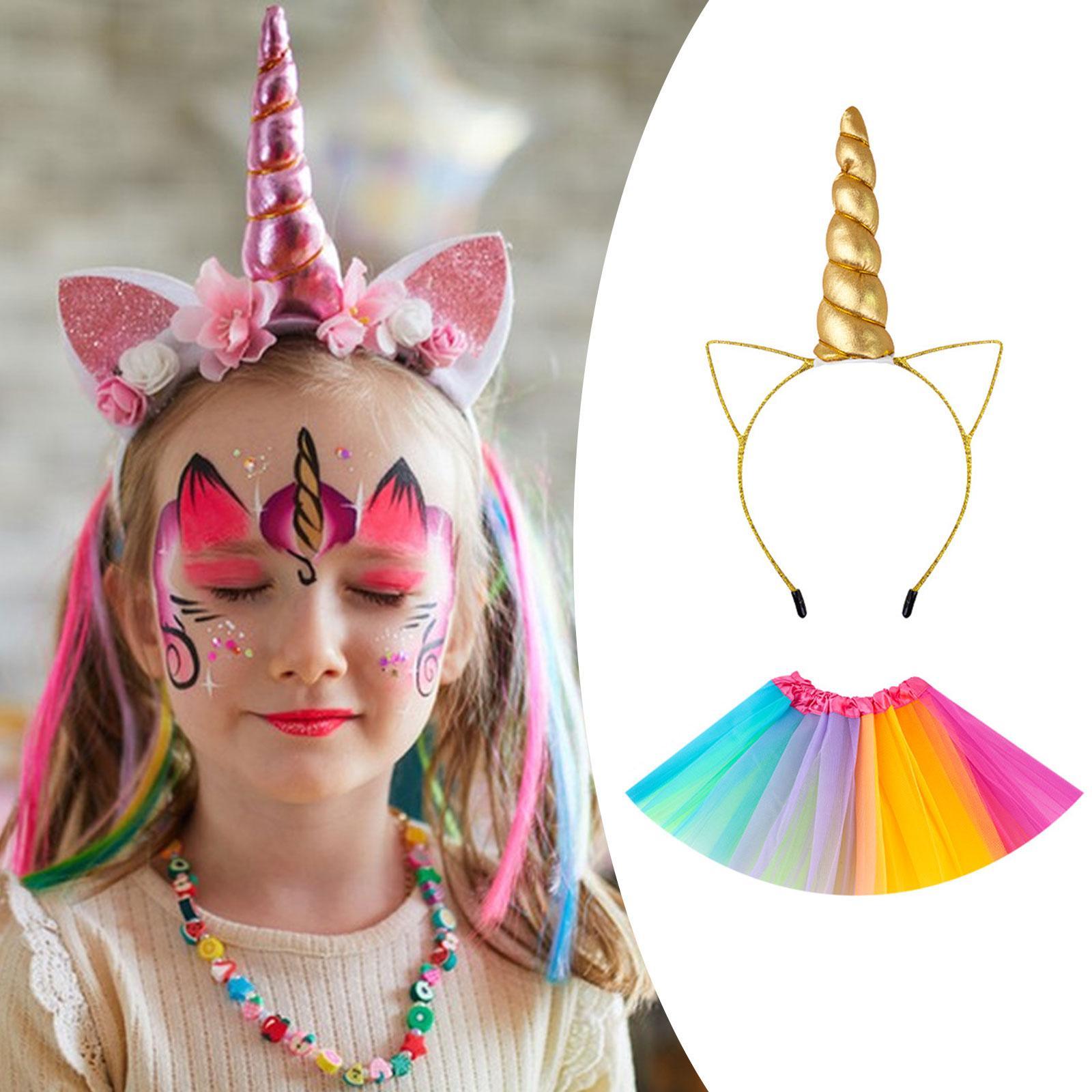 Girls Tutu Skirt with Headband Birthday Princess Outfits for Stage Role Play Gold