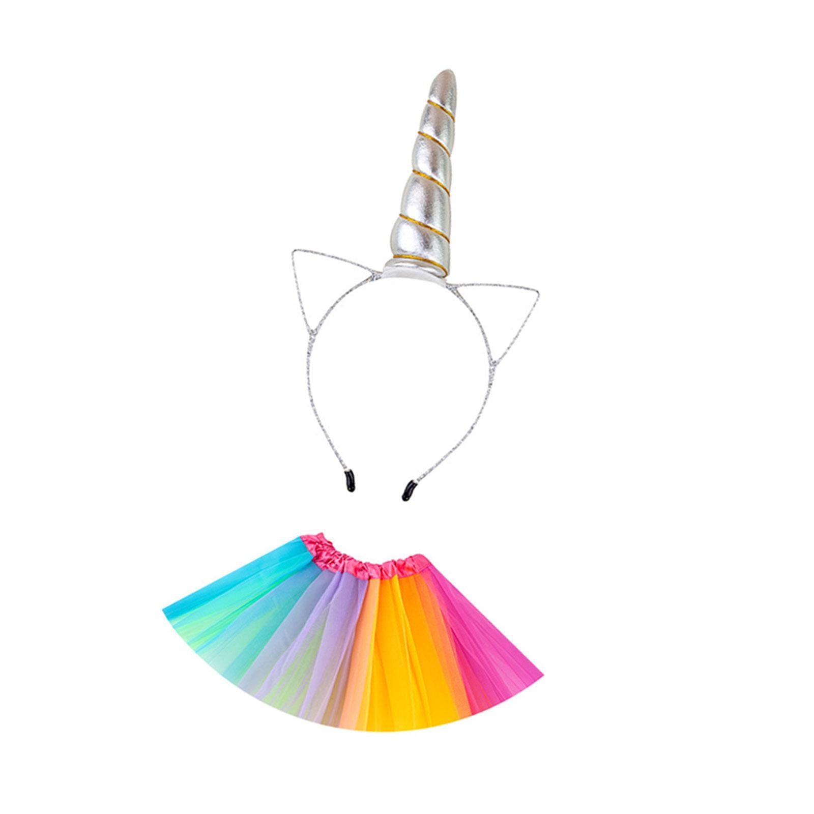 Girls Tutu Skirt with Headband Birthday Princess Outfits for Stage Role Play Argent