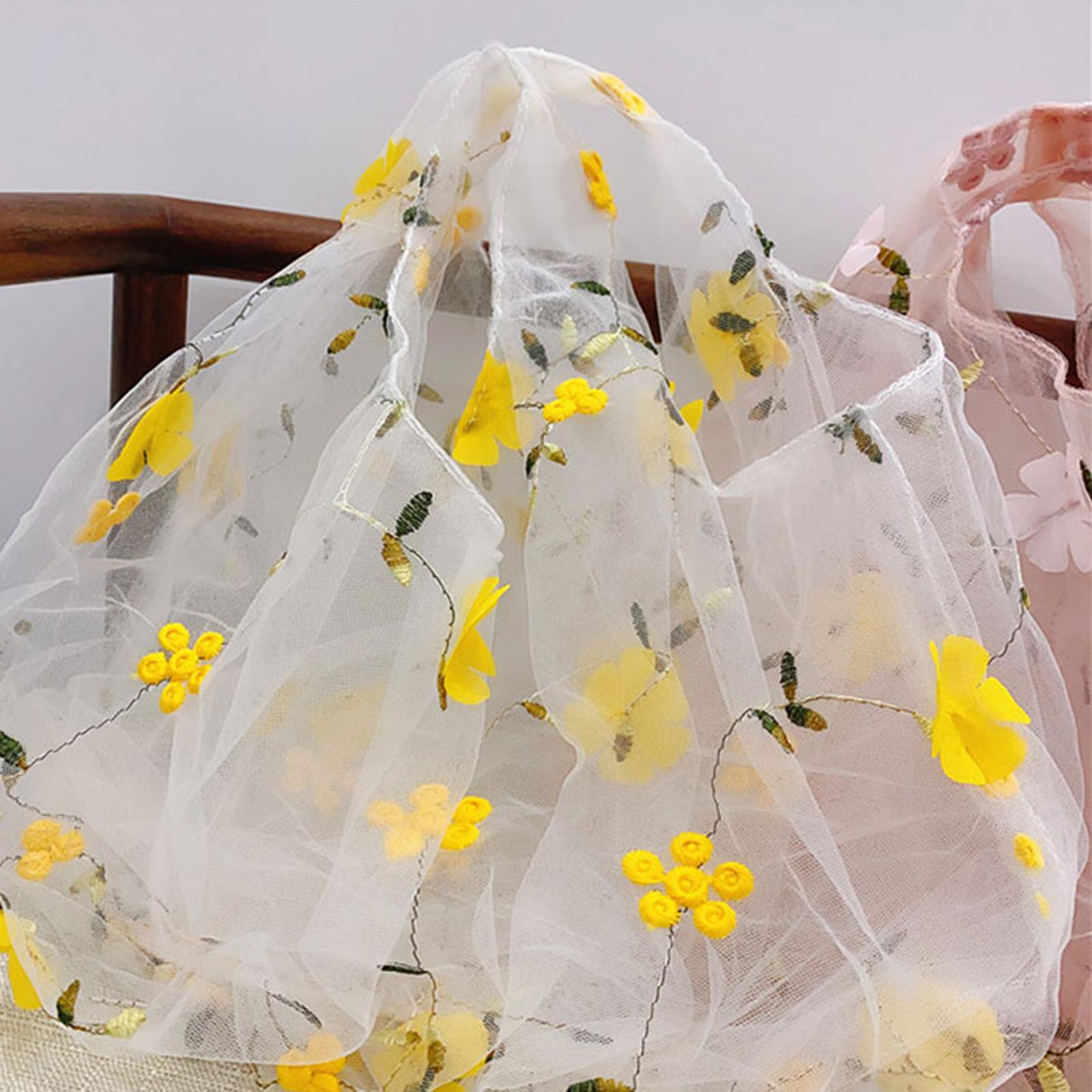 Embroidery Flower Handbag Reusable Grocery Bag for Travel Camping Women Girl Yellow